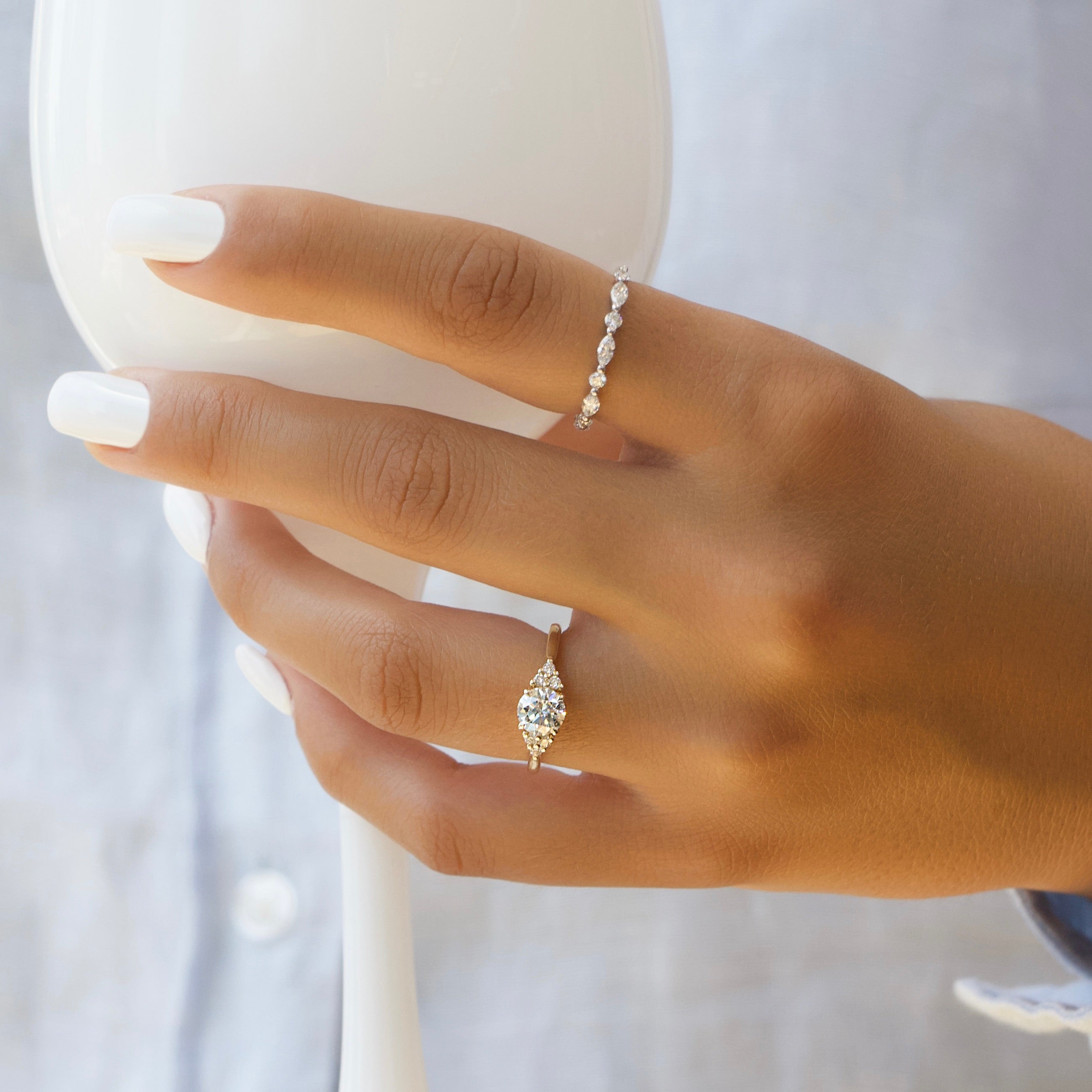 1.0  - 3.0 CT Round Cut Lab Grown Diamond Cluster Engagement Ring