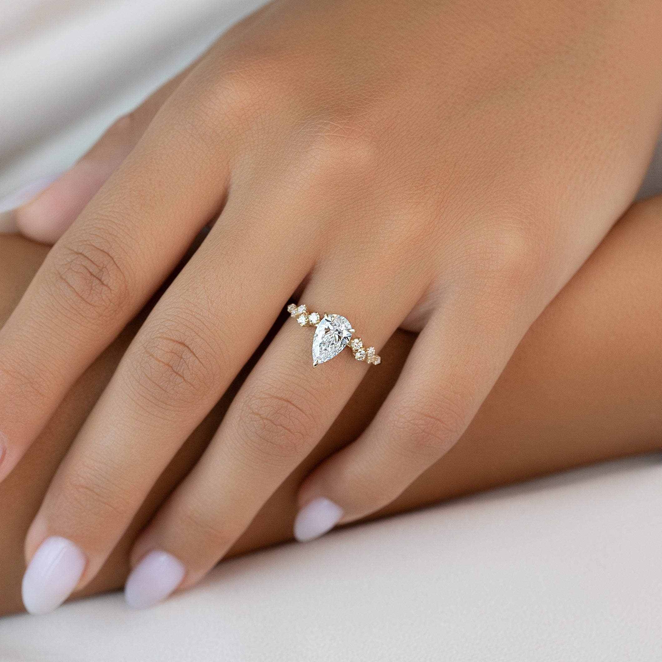 1.0- 3.0 CT Pear Cut Lab Grown Diamond Cluster Engagement Ring