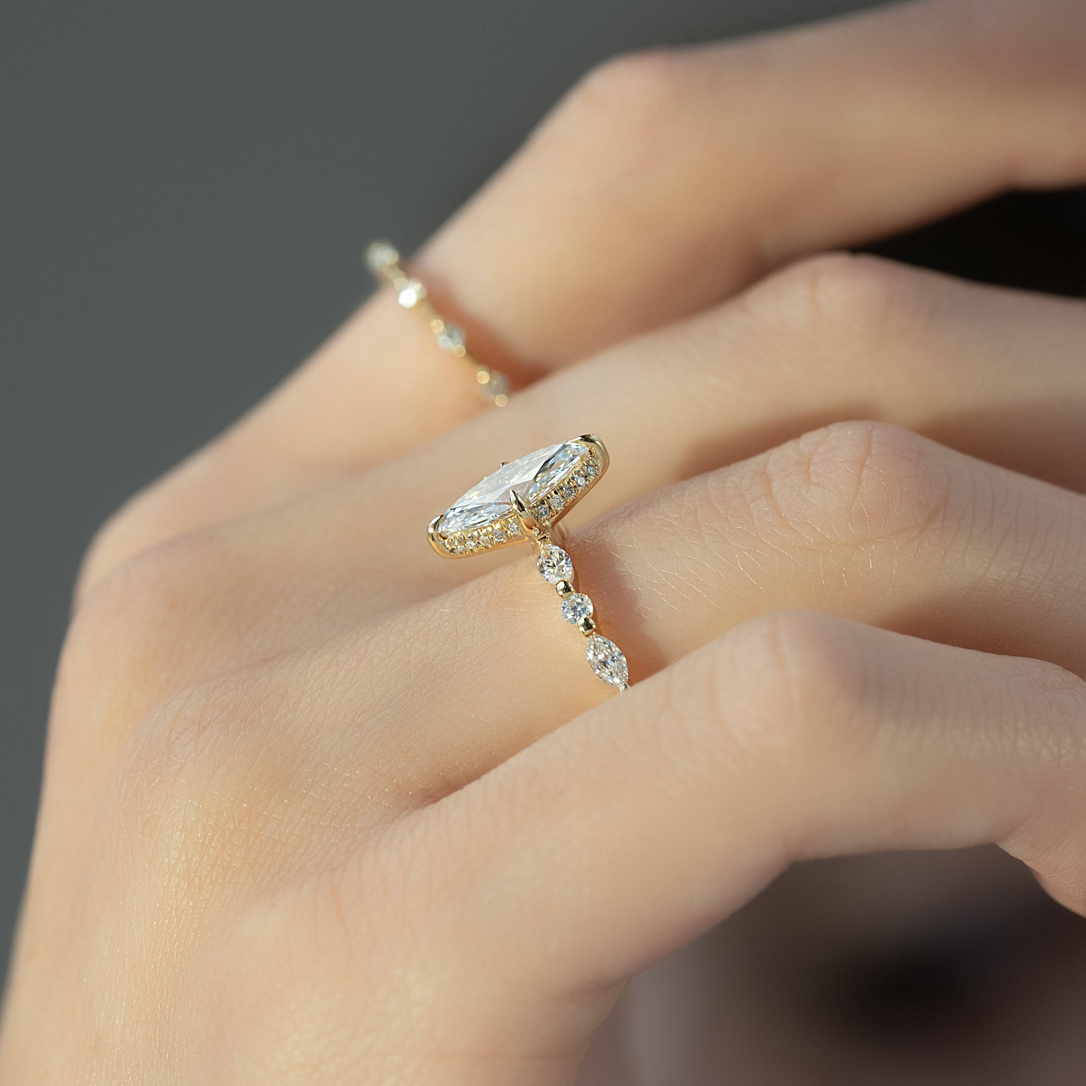 2.0 - 4.0 CT Marquise shaped Lab Grown Diamond Pave Design Engagement Ring