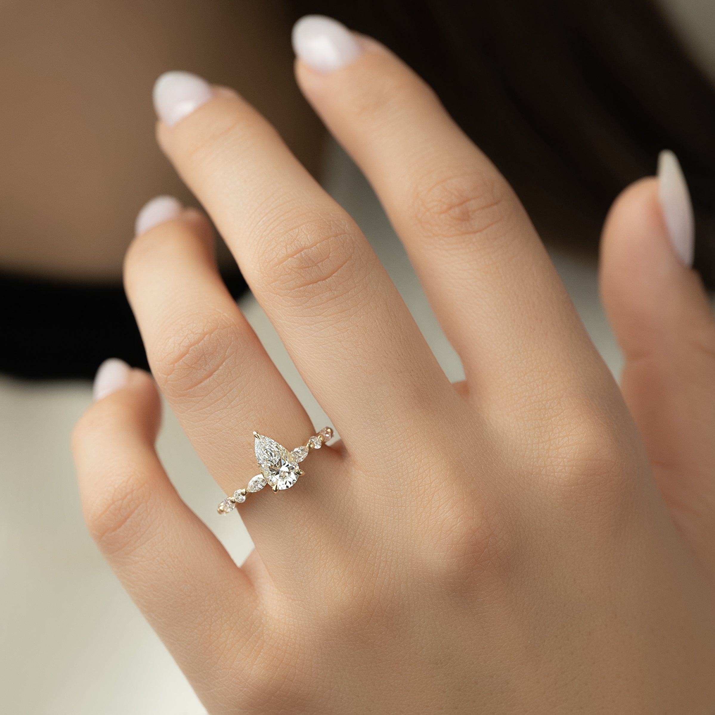 1.50 - 3.50 CT Pear Cut Lab Grown Diamond Hidden Halo & Pave Engagement Ring