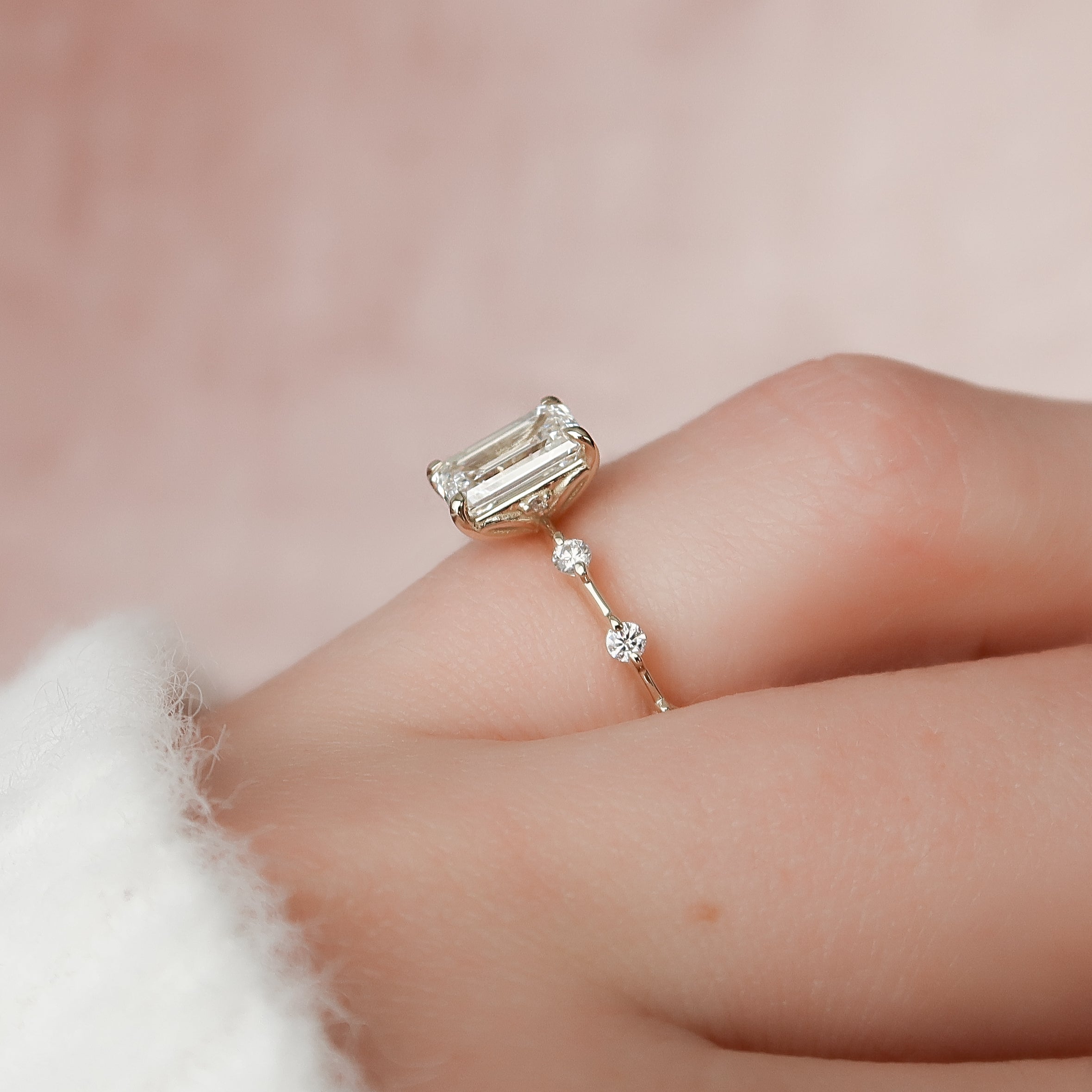 1.50 - 3.50 CT Emerald Cut Lab Grown Diamond Dainty Pave Engagement Ring