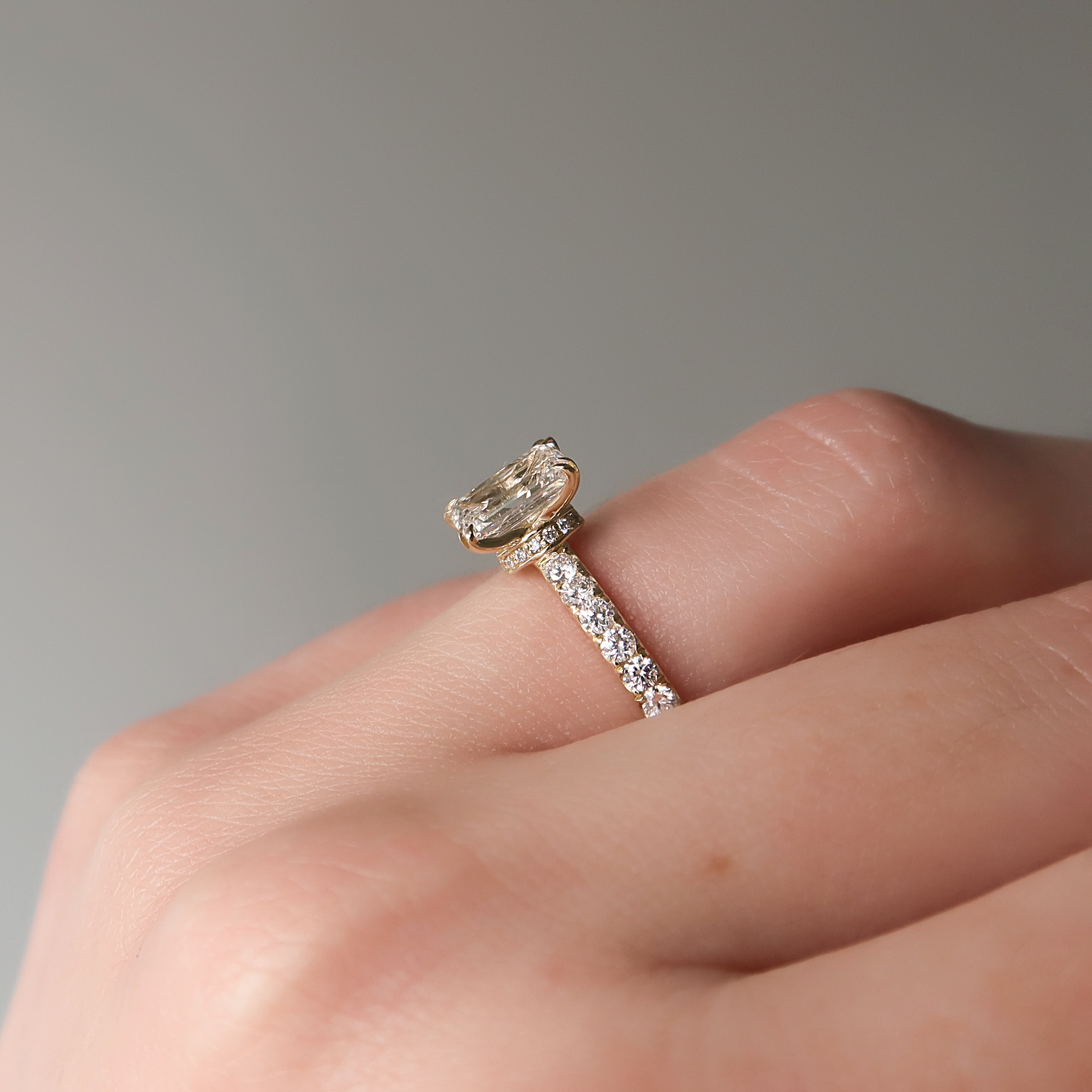 2.0 - 4.0 CT Emerald Cut  Lab Grown Diamond Hidden Halo & Pave Engagement Ring