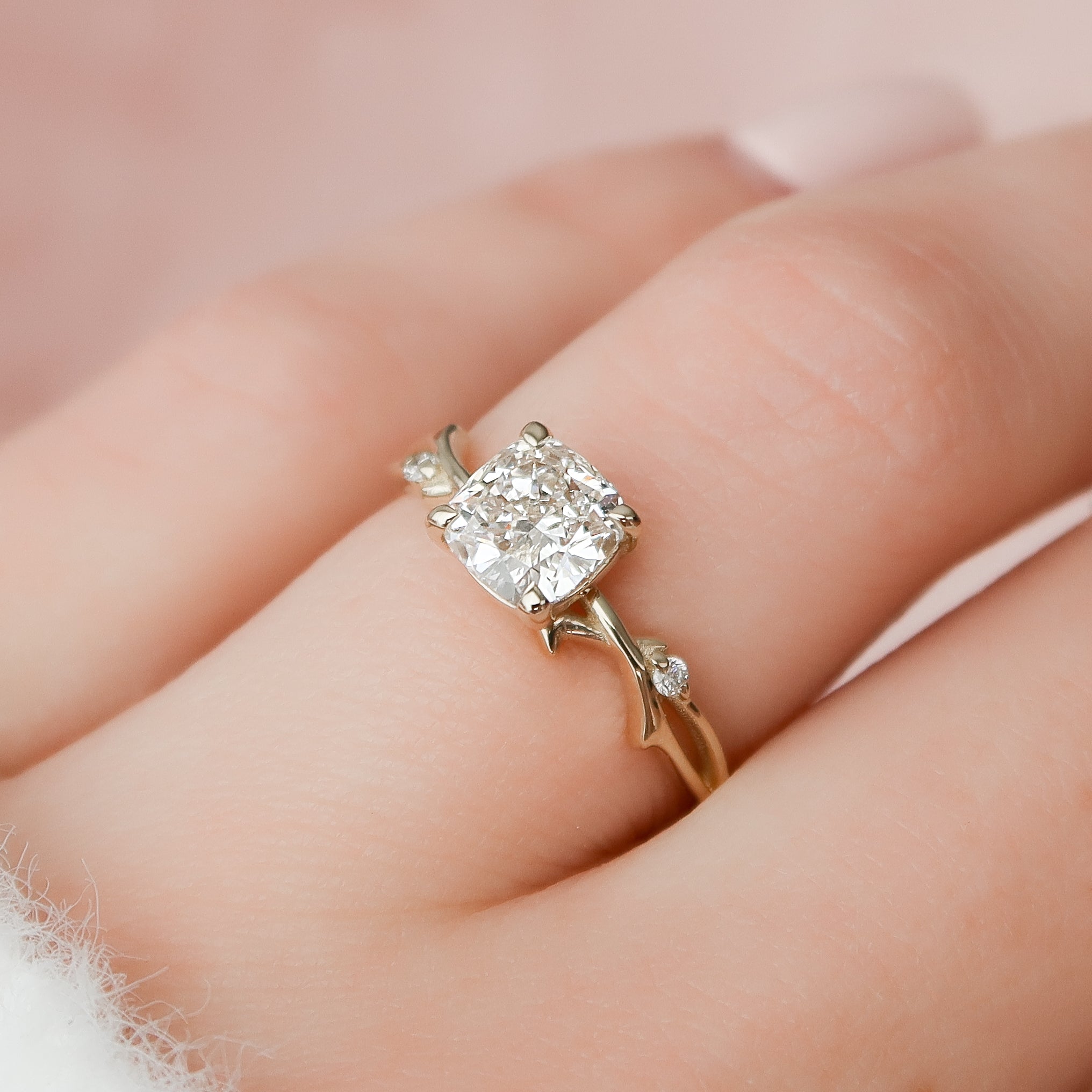 1.50 - 3.50 CT Cushion Cut Lab Grown Diamond twig Engagement Ring