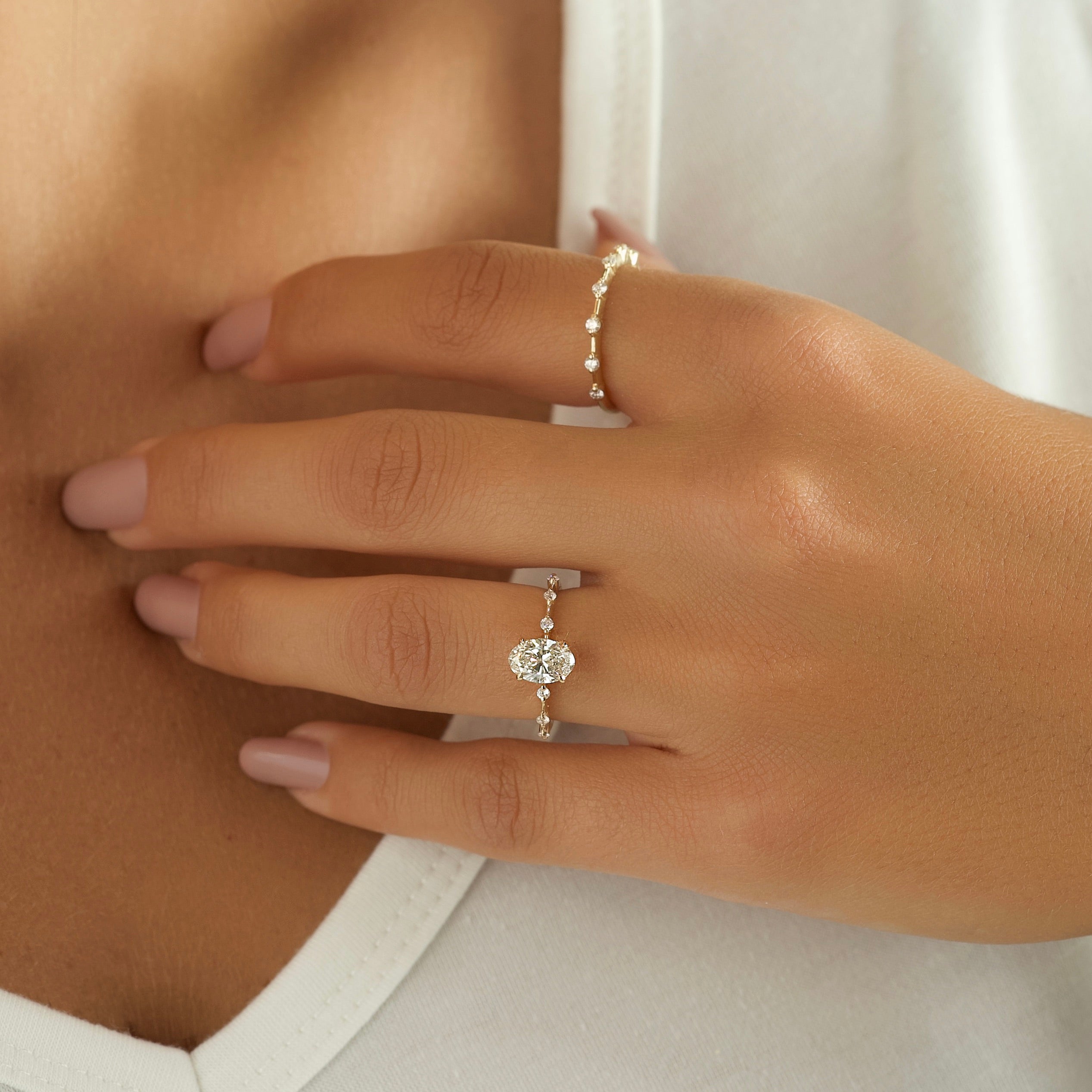 2.0 - 4.0 CT Oval Cut CVD Diamond Dainty Engagement Ring