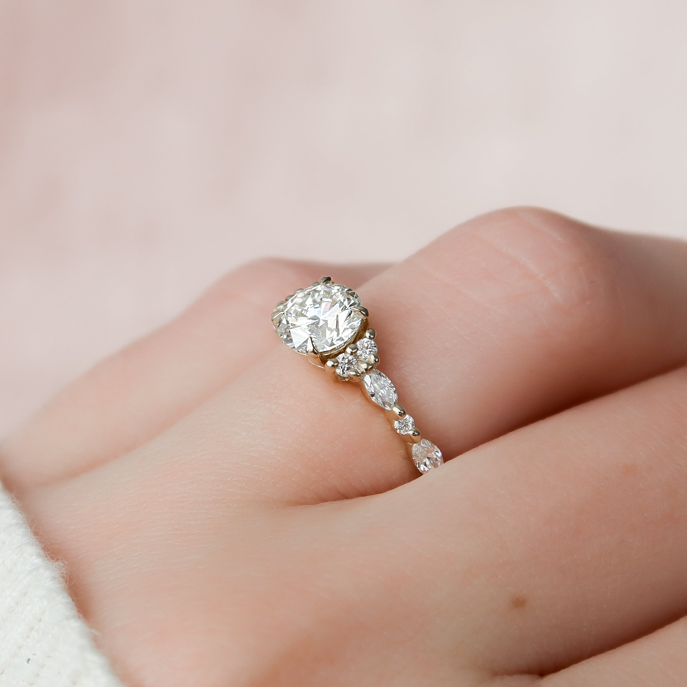Round cut CVD diamond cluster engagement ring in white gold setting