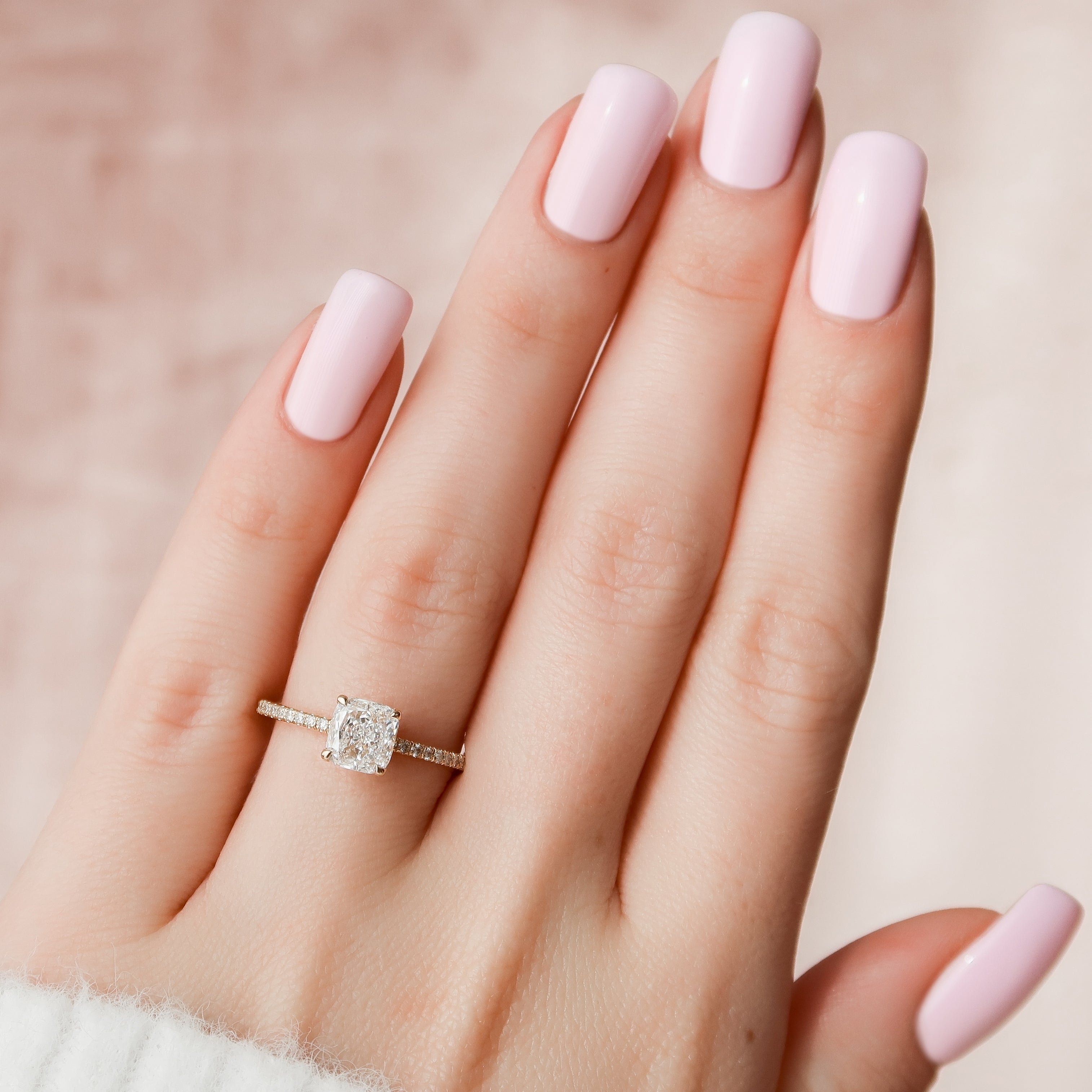 2.0 - 3.0 CT Cushion Cut Lab Grown Diamond Hidden Halo & Pave Engagement Ring