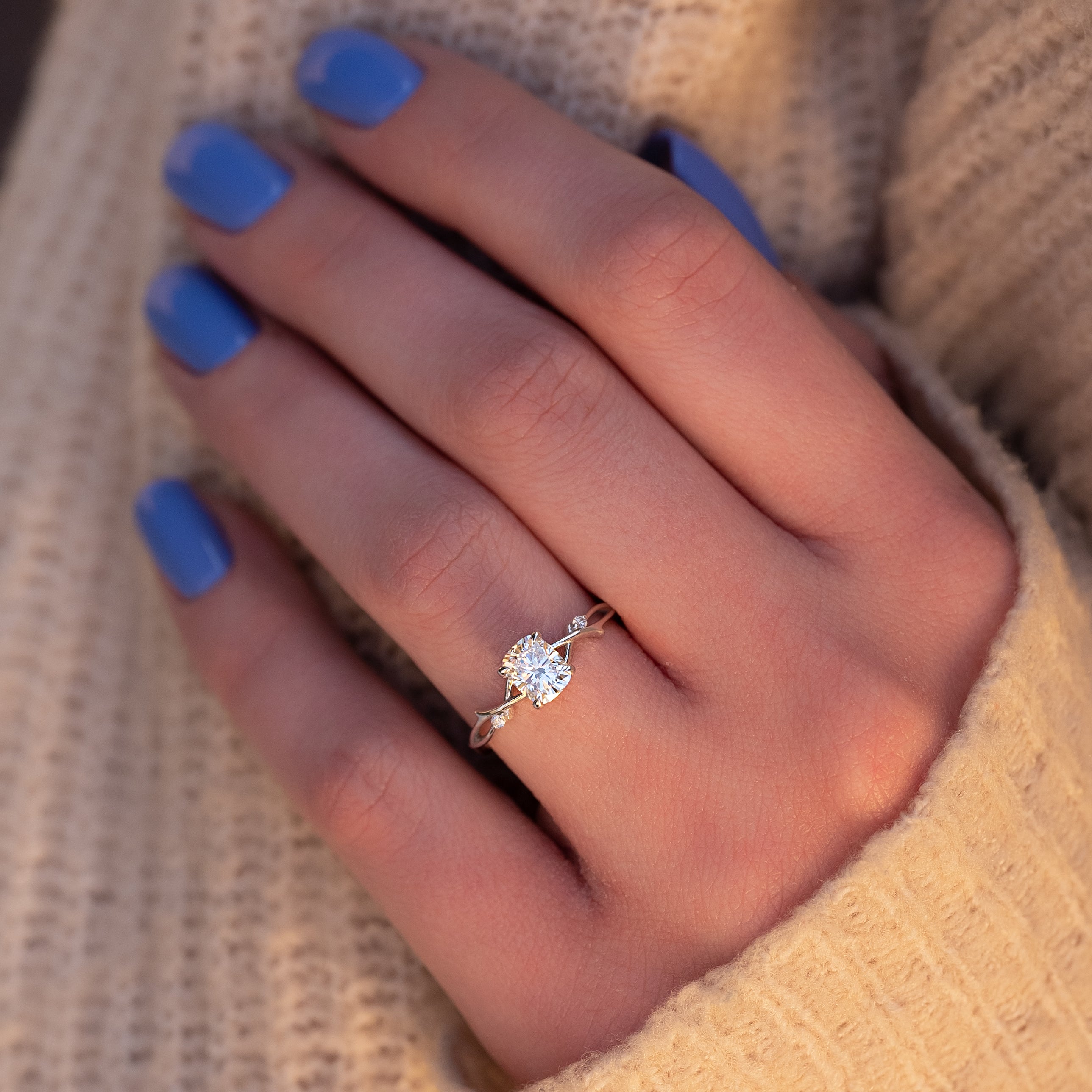 2.0 - 4.0 CT Elongated Cushion Cut Lab Grown Diamond twig Engagement Ring