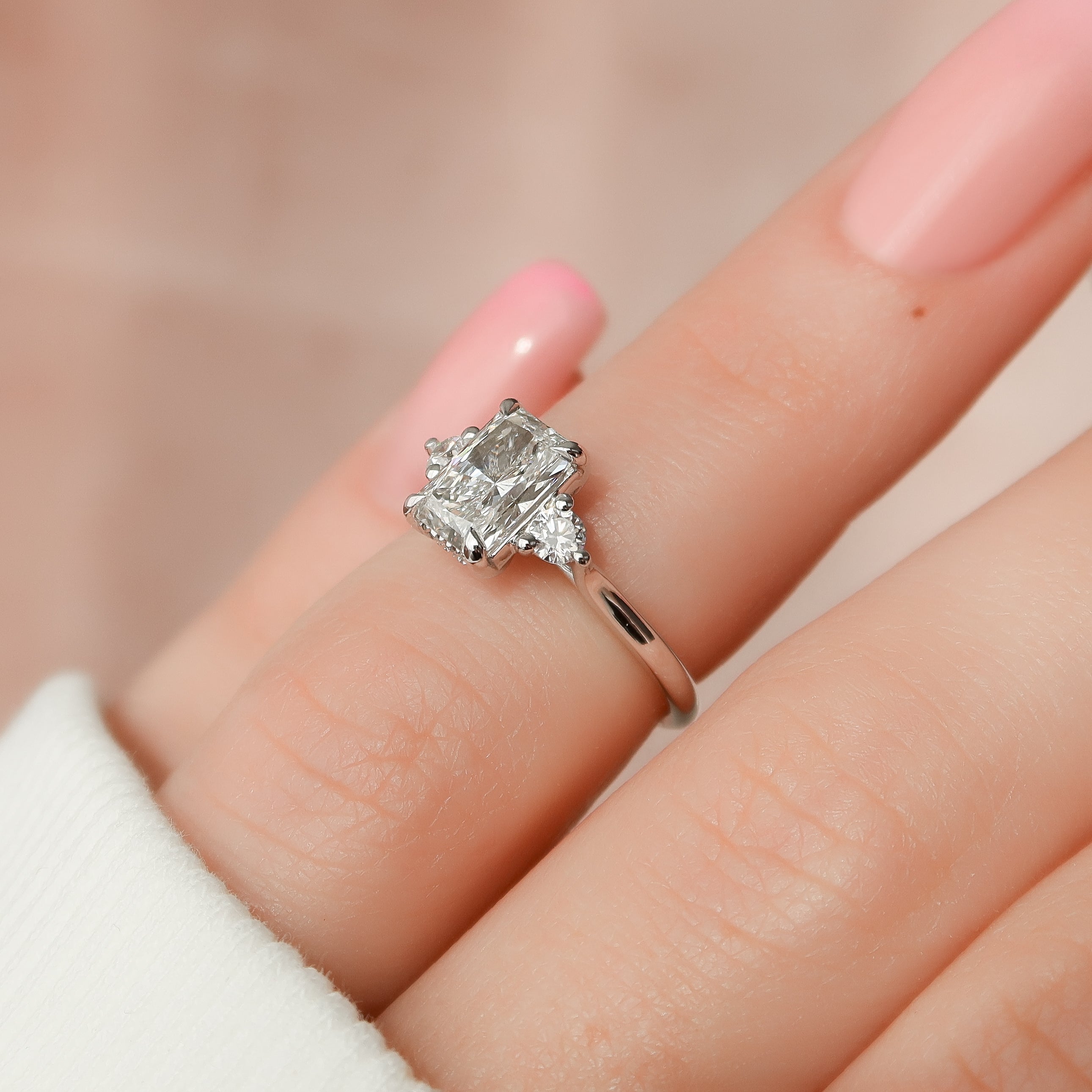 2.0 - 4.0 CT Radiant Cut Lab Grown Diamond Three Stone Engagement Ring