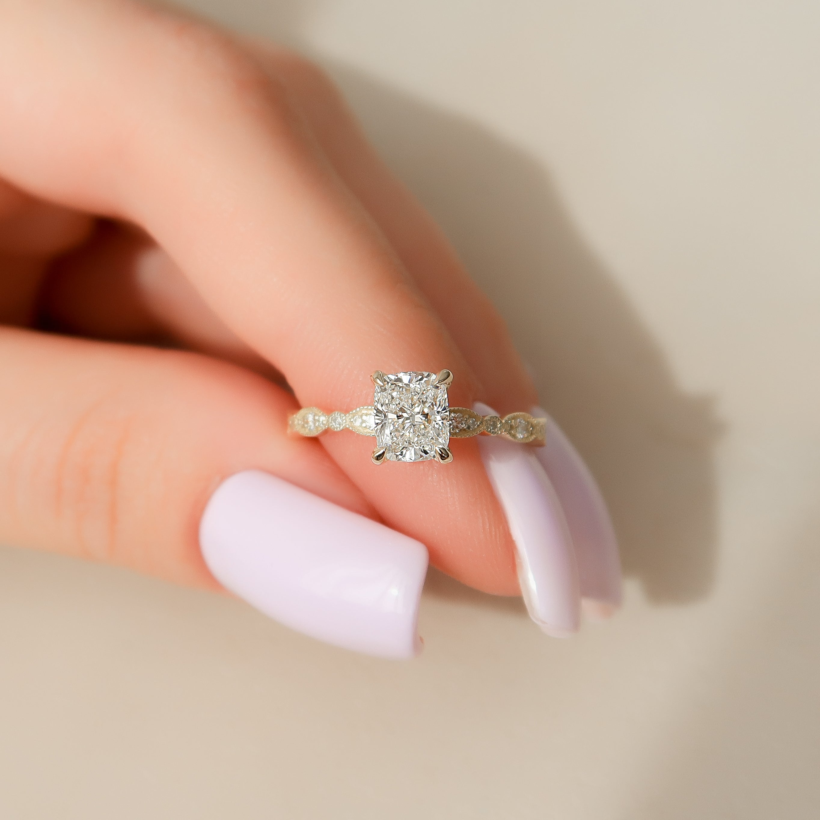 2.0 - 4.0 CT Elongated Cushion Cut Lab Grown Diamond vintage Engagement Ring