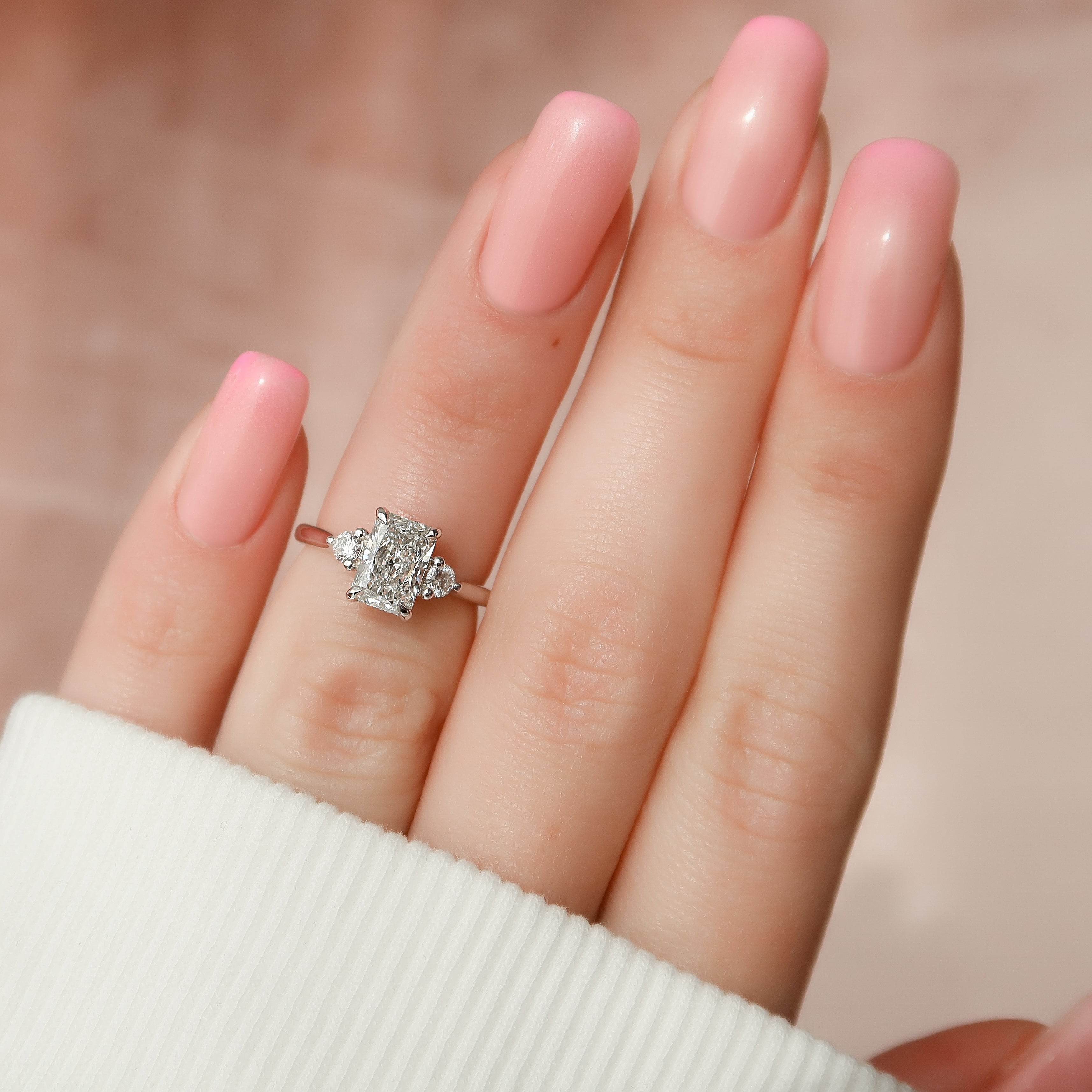 2.0 - 4.0 CT Radiant Cut Lab Grown Diamond Three Stone Engagement Ring