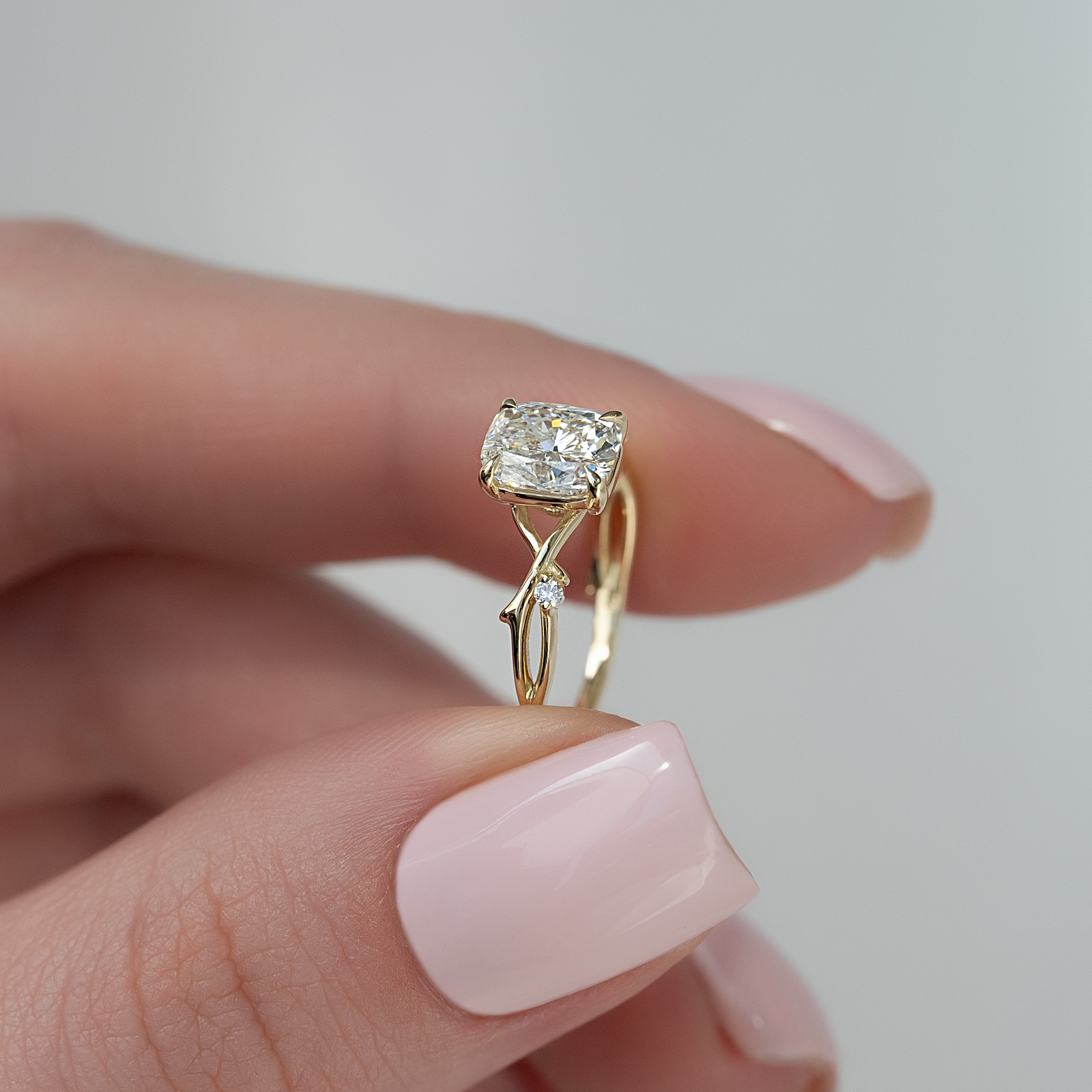 2.0 - 4.0 CT Elongated Cushion Cut Lab Grown Diamond twig Engagement Ring