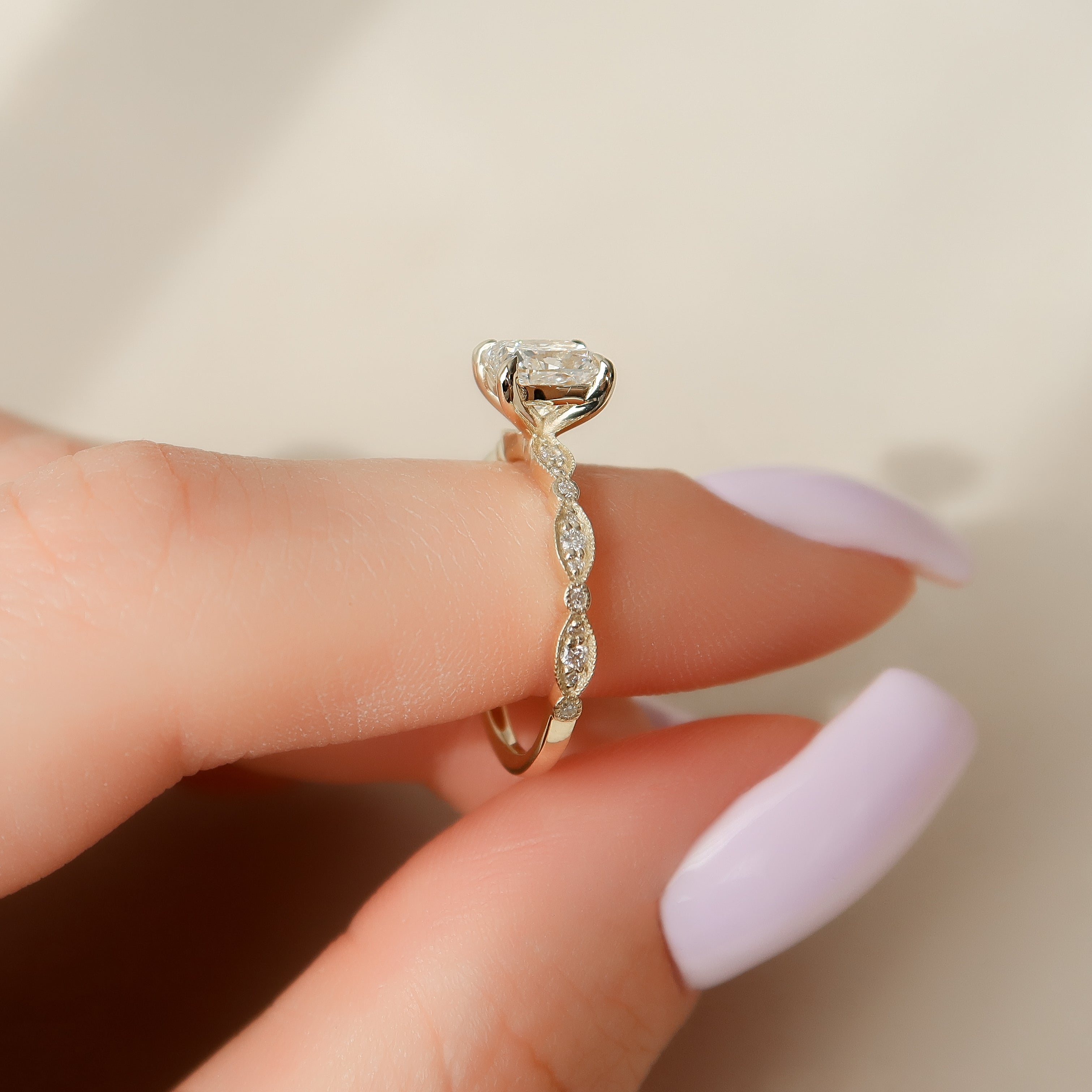 2.0 - 4.0 CT Elongated Cushion Cut Lab Grown Diamond vintage Engagement Ring