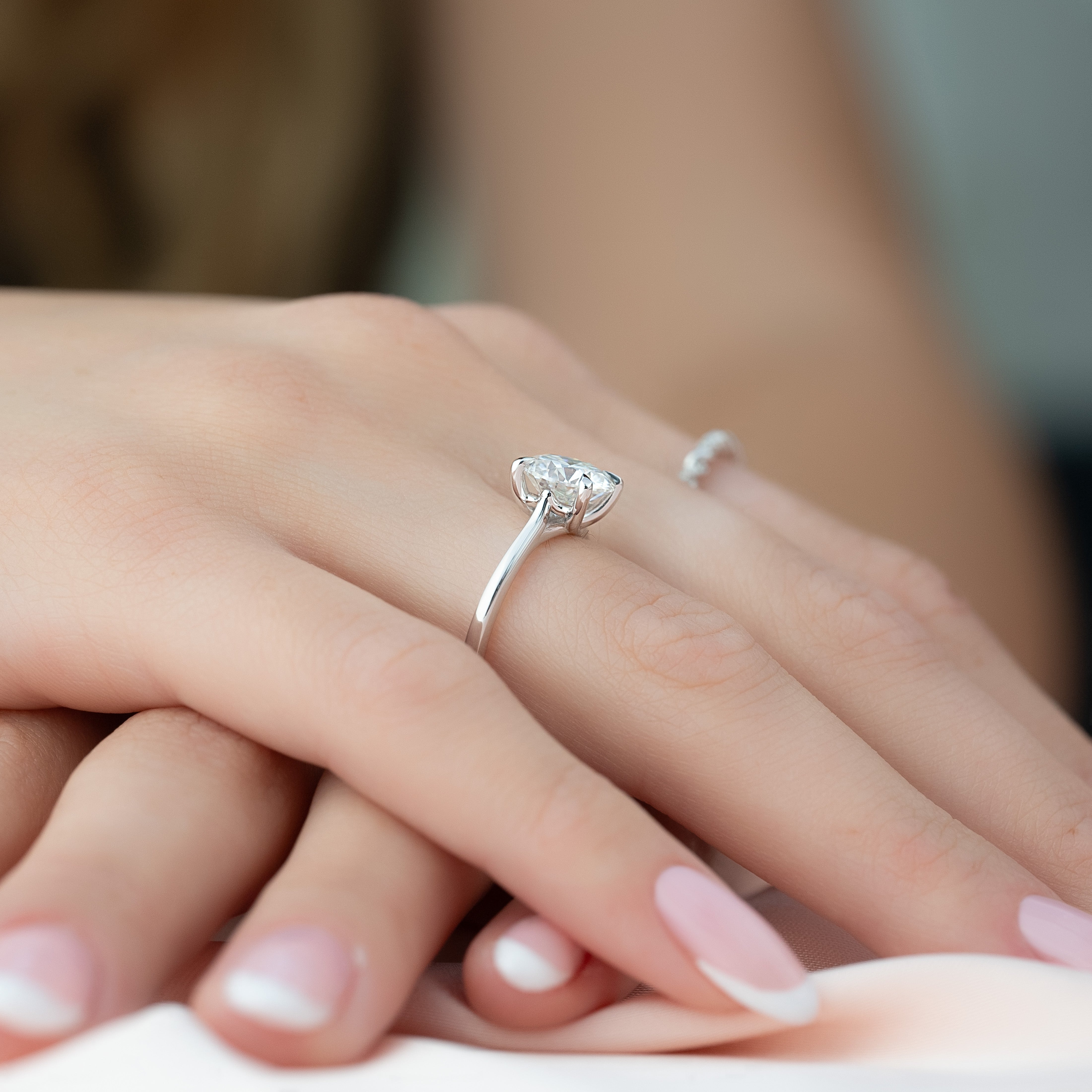 Round cut CVD diamond solitaire engagement ring in white gold setting