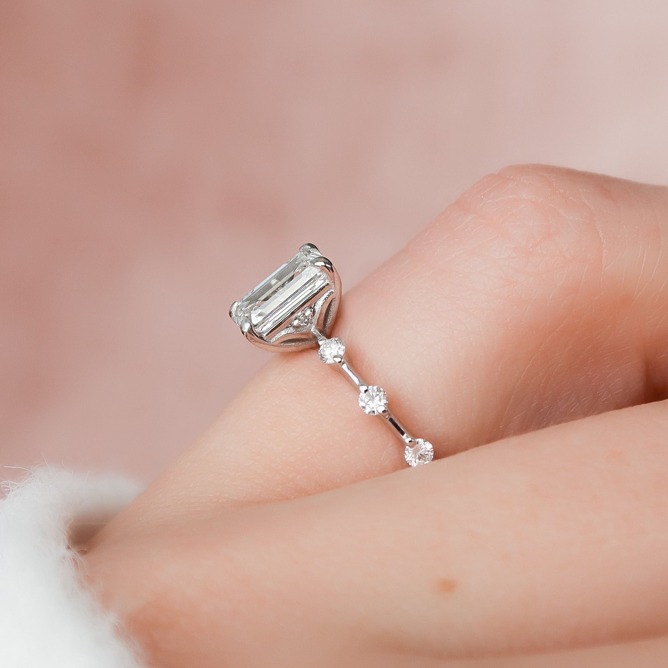 1.50 - 3.50 CT Emerald Cut Lab Grown Diamond Dainty Pave Engagement Ring