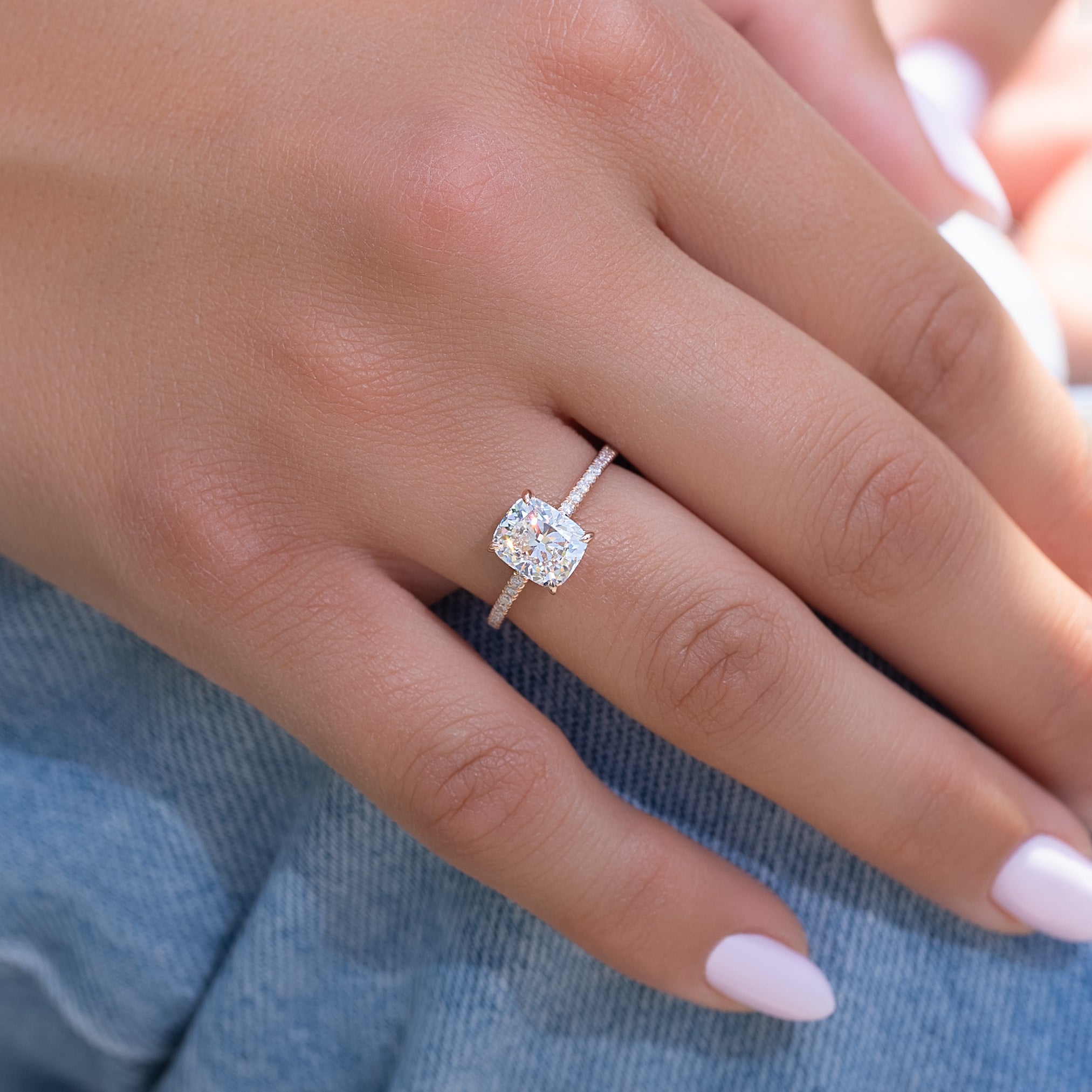 2.0 - 4.0 CT Elongated Cushion Cut Lab Grown Diamond Hidden Halo & Pave Style Engagement Ring