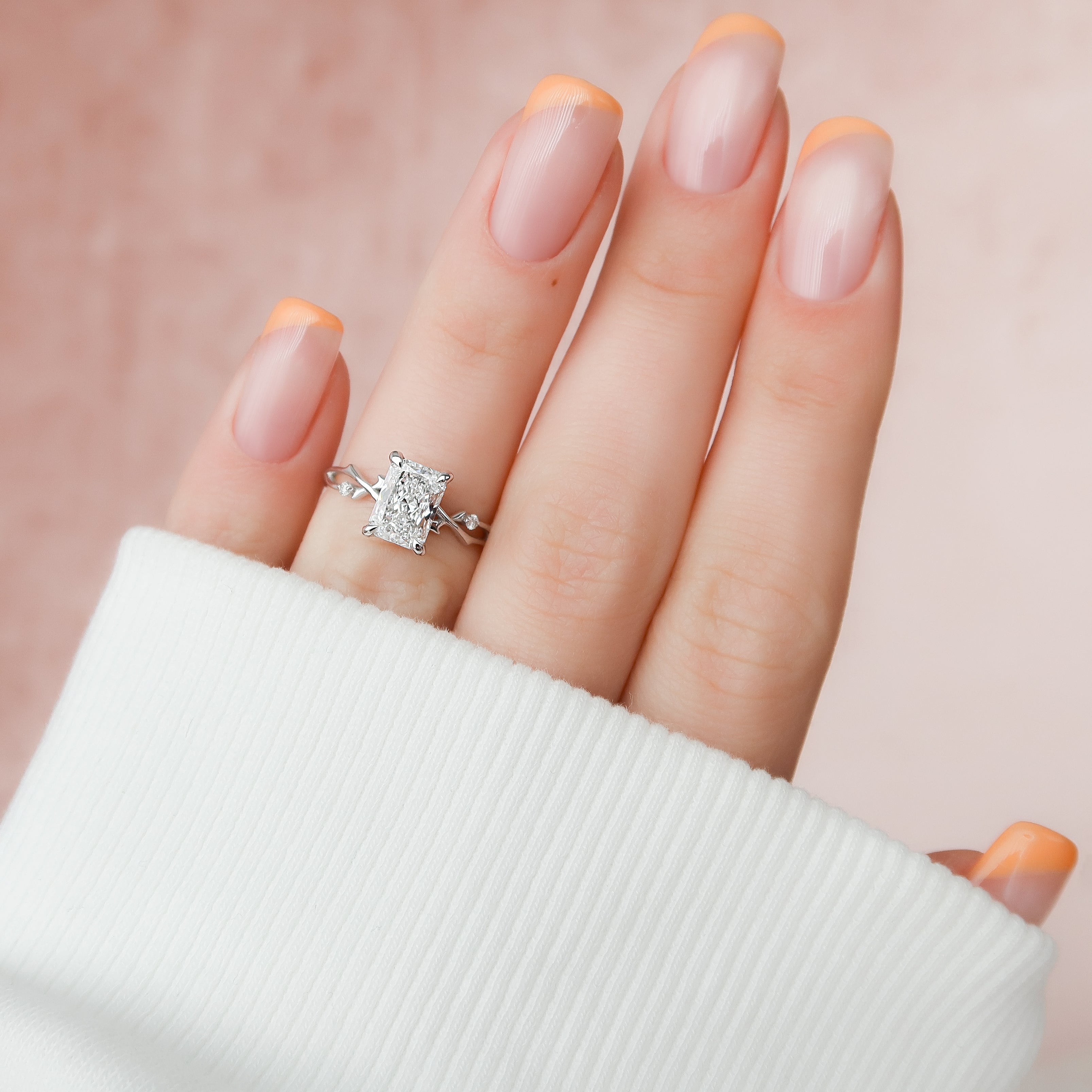 2.0 - 4.0 CT Radiant Cut Lab Grown Diamond twig Engagement Ring