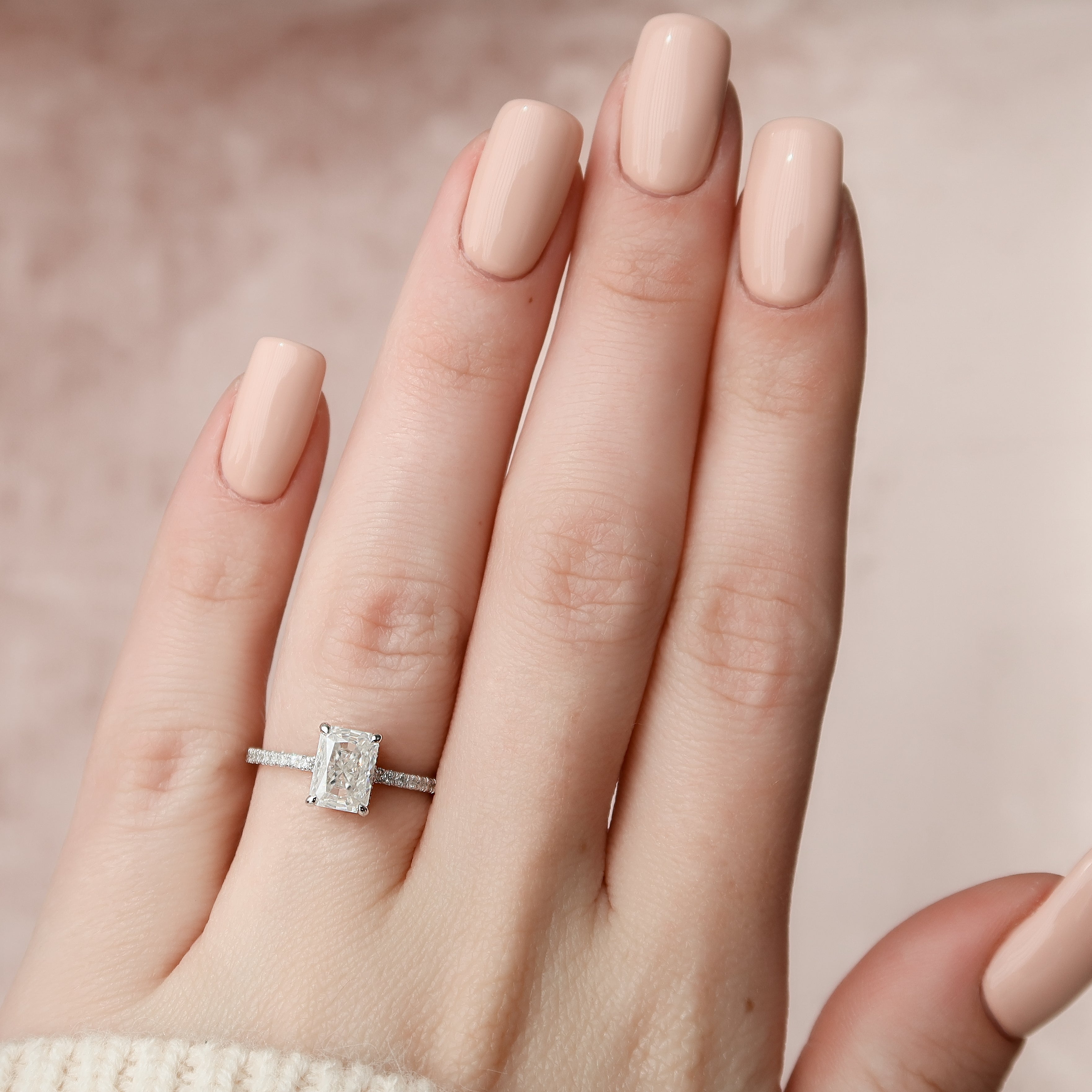 2.0 - 4.0 CT Radiant Cut CVD Diamond Hidden Halo & Pave Engagement Ring