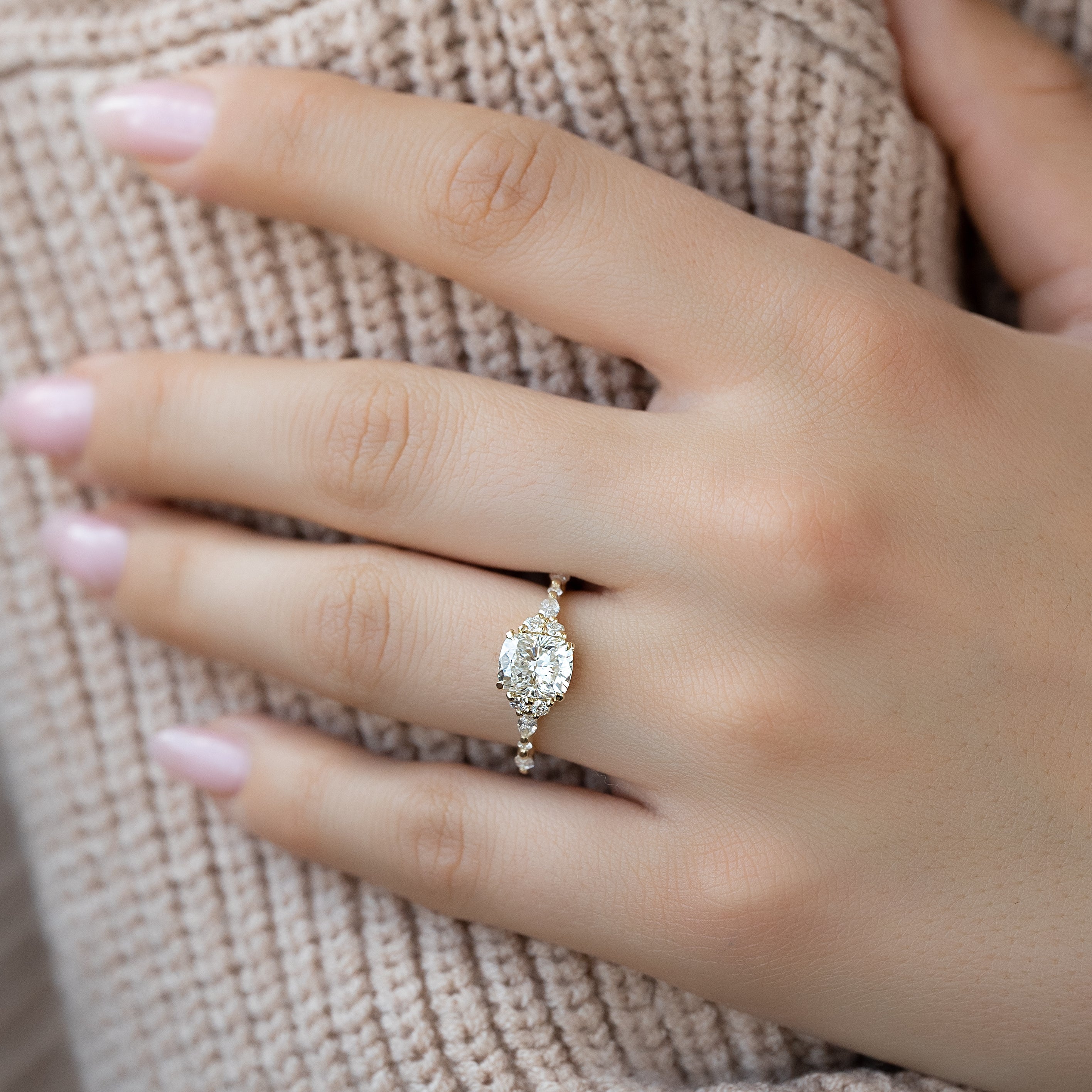 2.0 - 4.0 CT Elongated Cushion Cut Lab Grown Diamond Cluster Style Engagement Ring