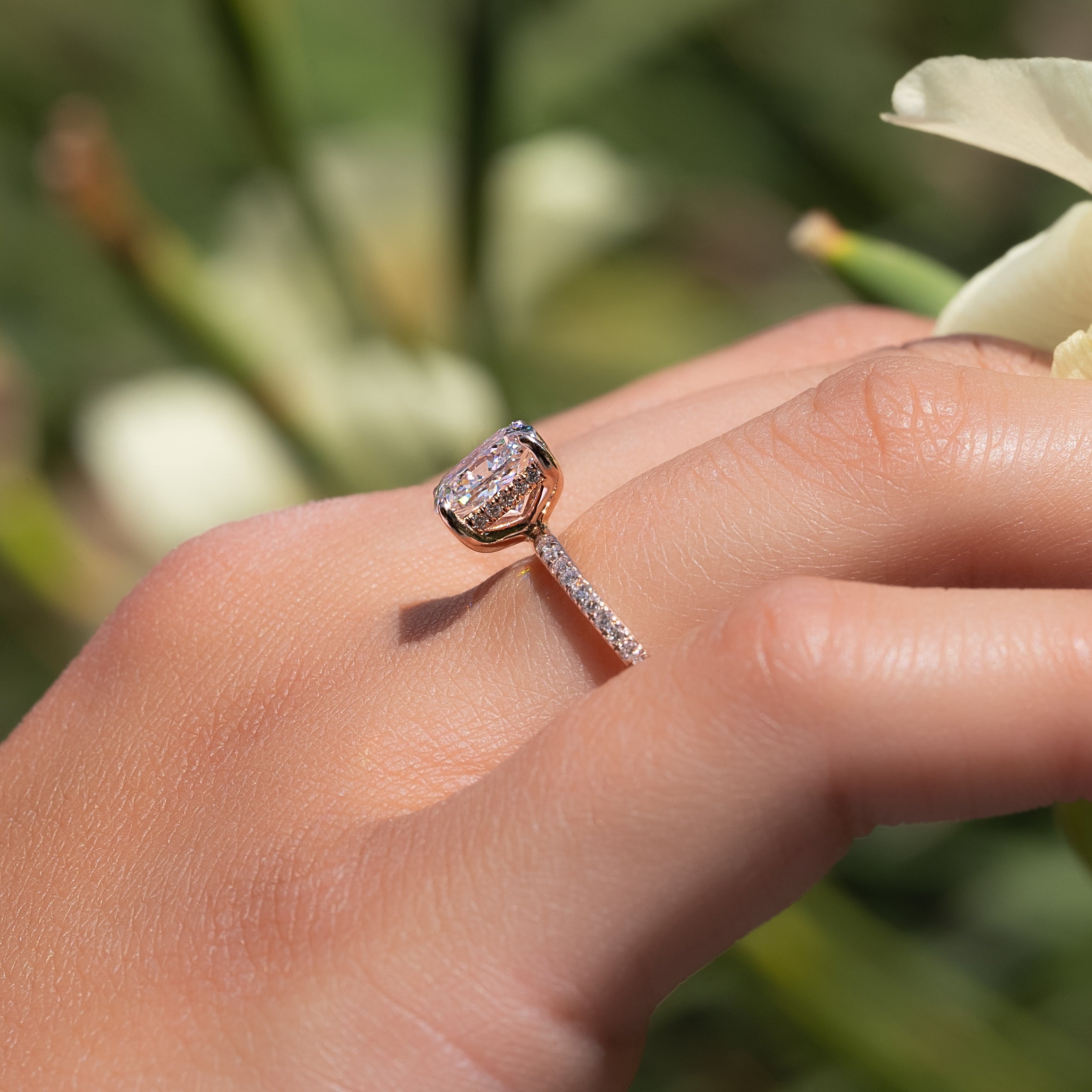 2.0 - 4.0 CT Elongated Cushion Cut Lab Grown Diamond Hidden Halo & Pave Style Engagement Ring