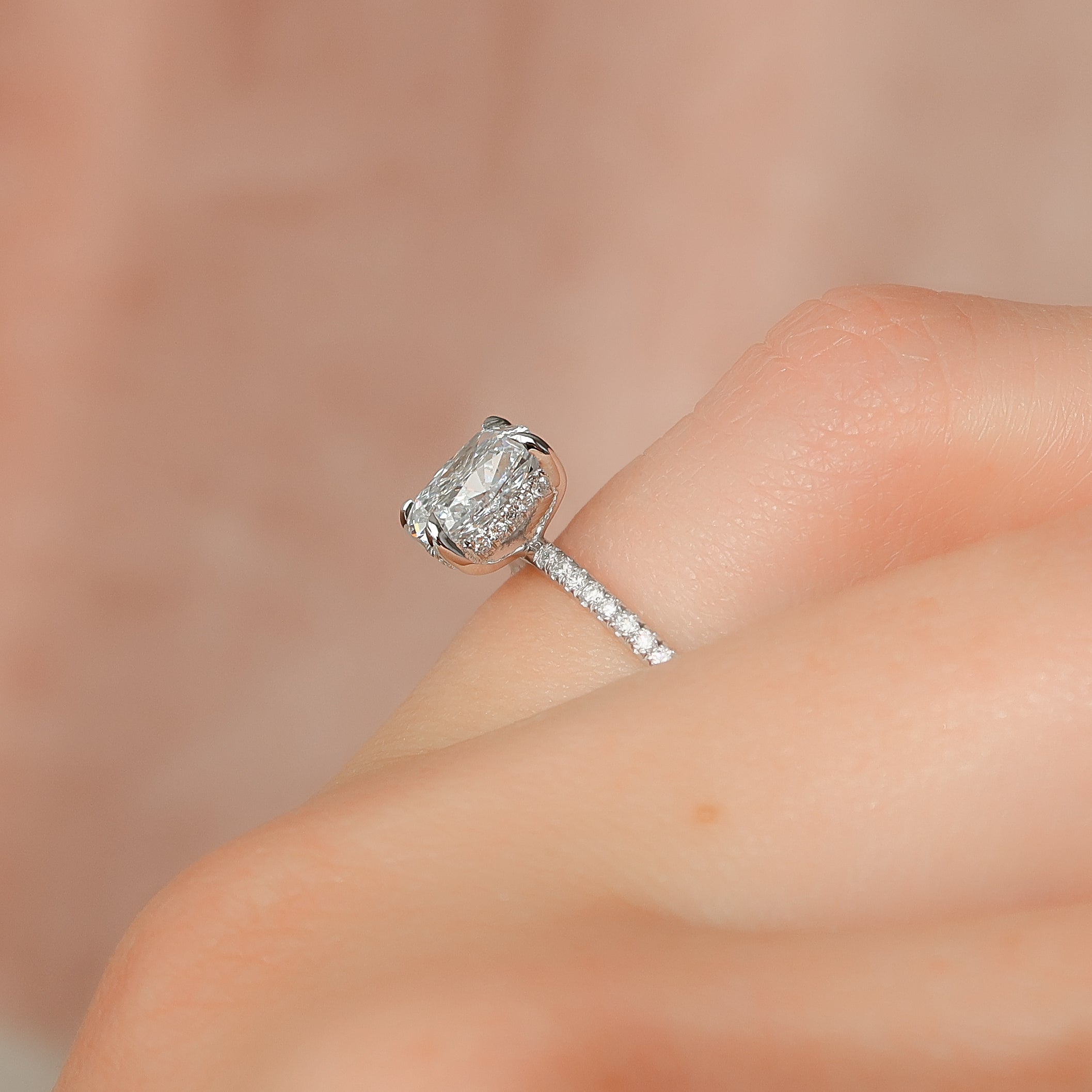 2.0 - 4.0 CT Elongated Cushion Cut Lab Grown Diamond Hidden Halo & Pave Style Engagement Ring