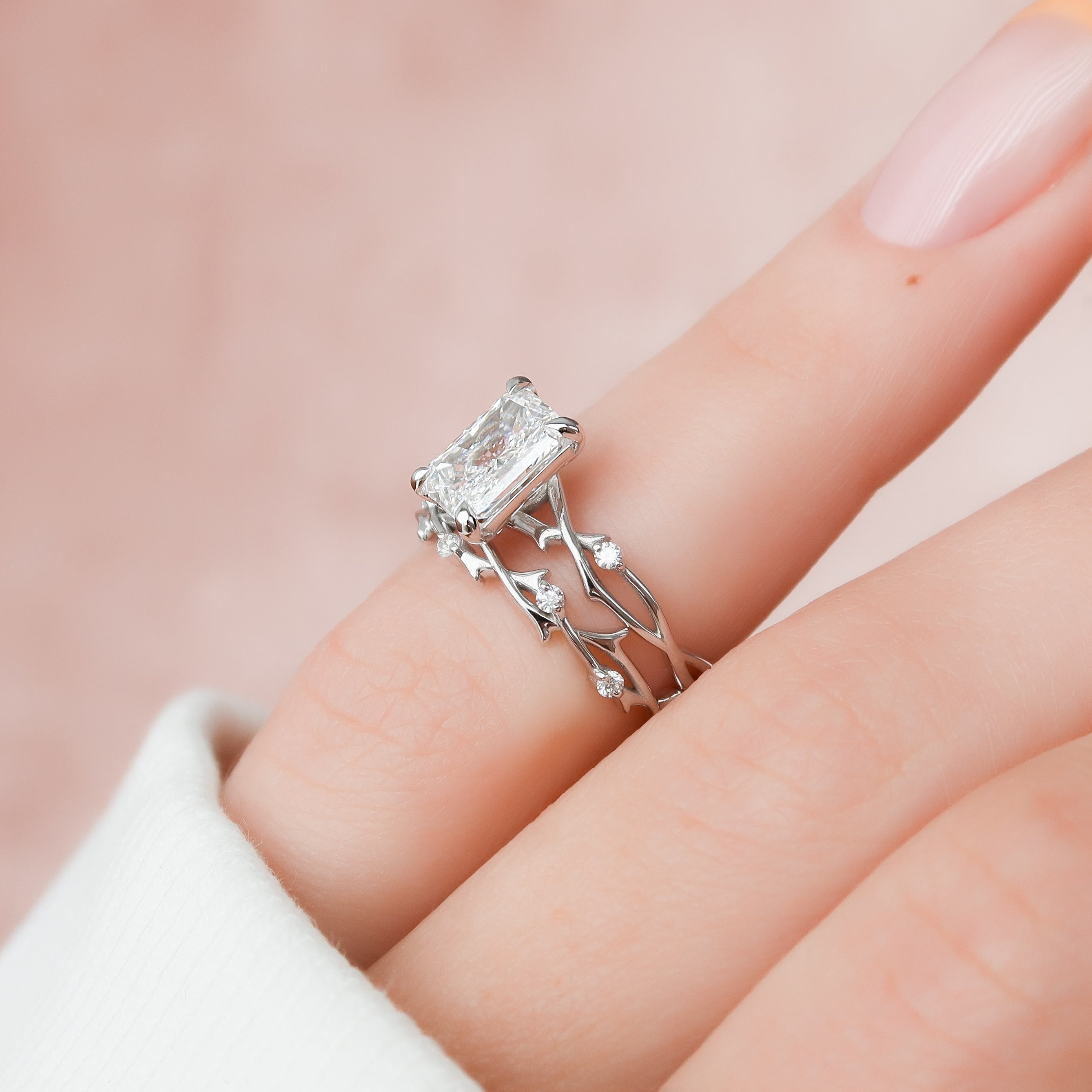 2.0 - 4.0 CT Radiant Cut Lab Grown Diamond twig Engagement Ring