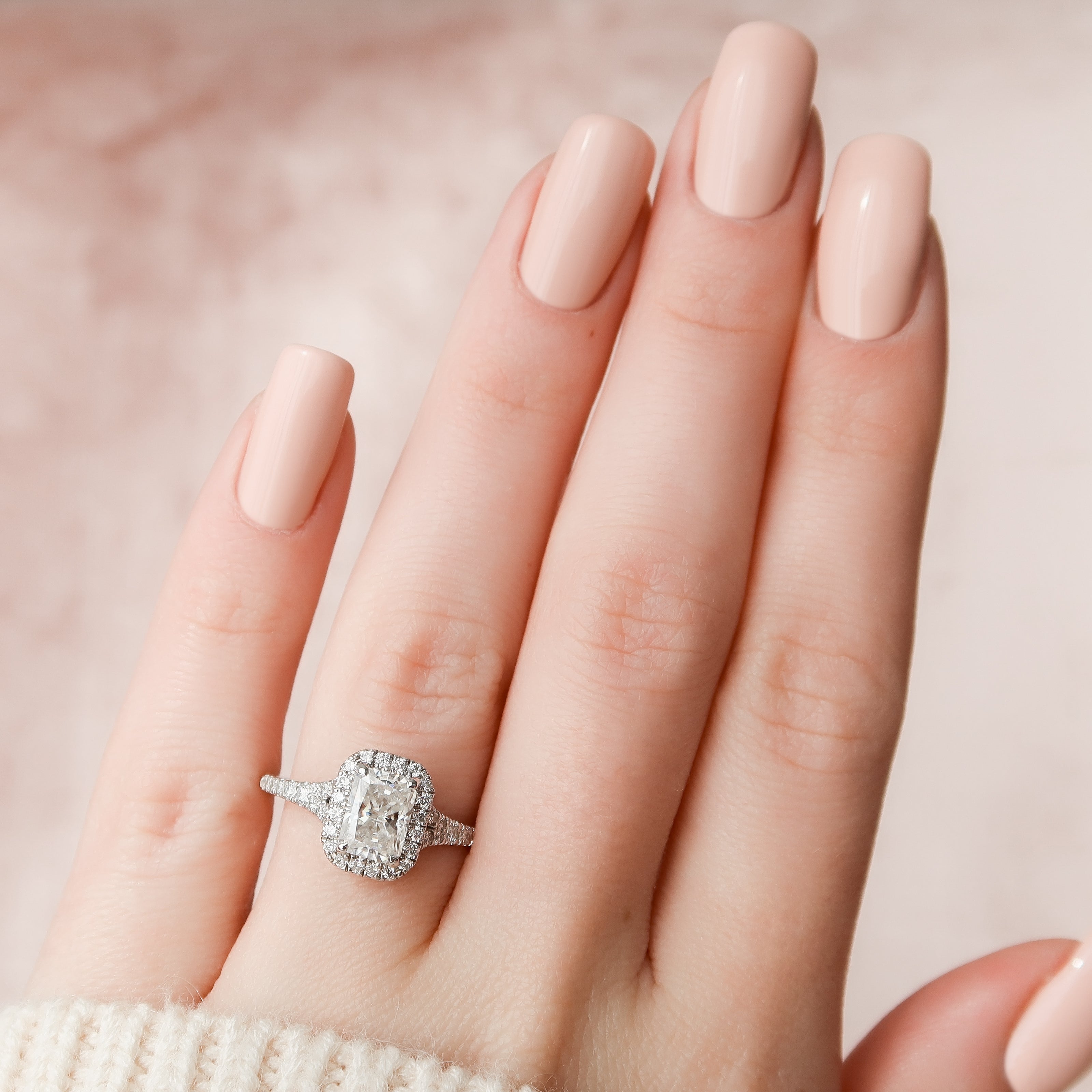 2.0 - 4.0 CT Radiant Cut CVD Diamond Split Shank Halo Engagement Ring