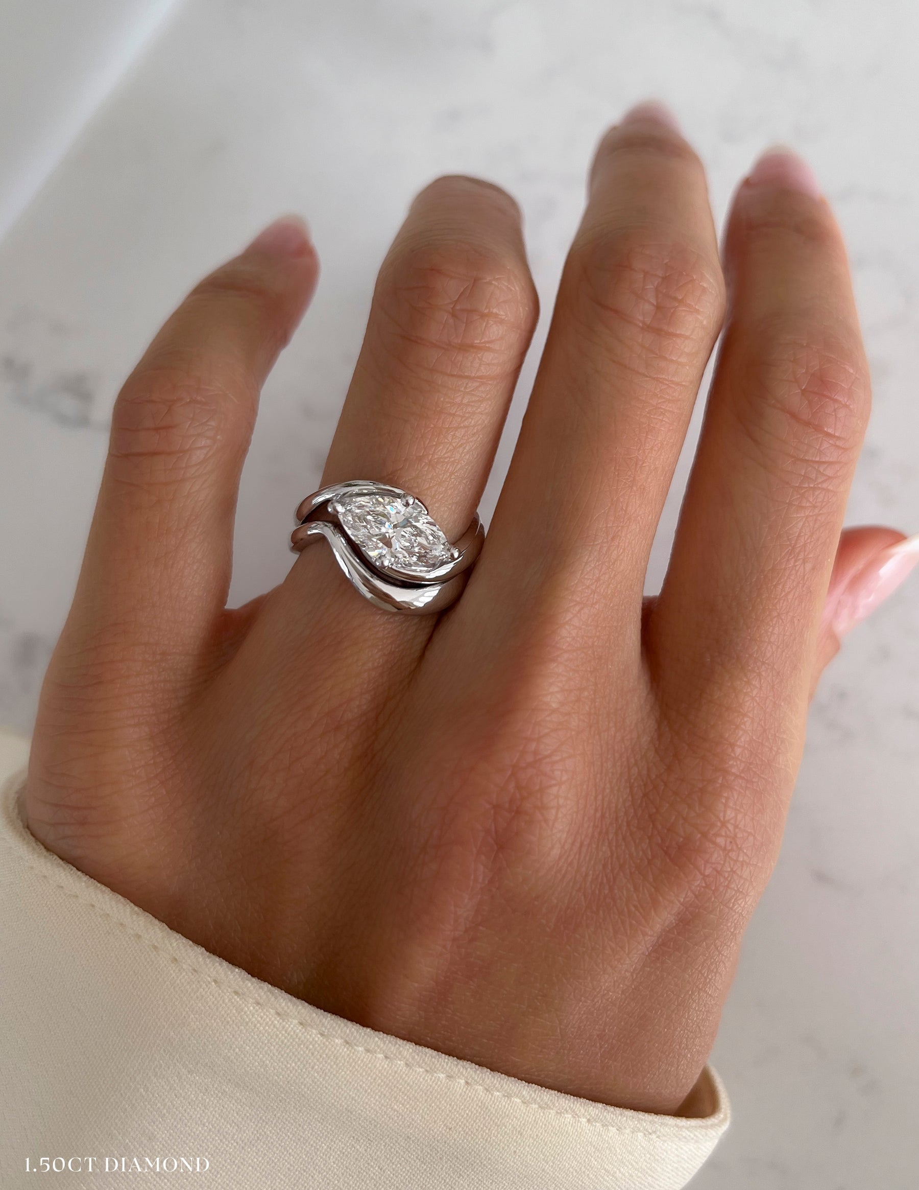 1.0 CT-2.0 CT Marquise Cut Lab Grown Diamond Solitaire Setting Bridal Set
