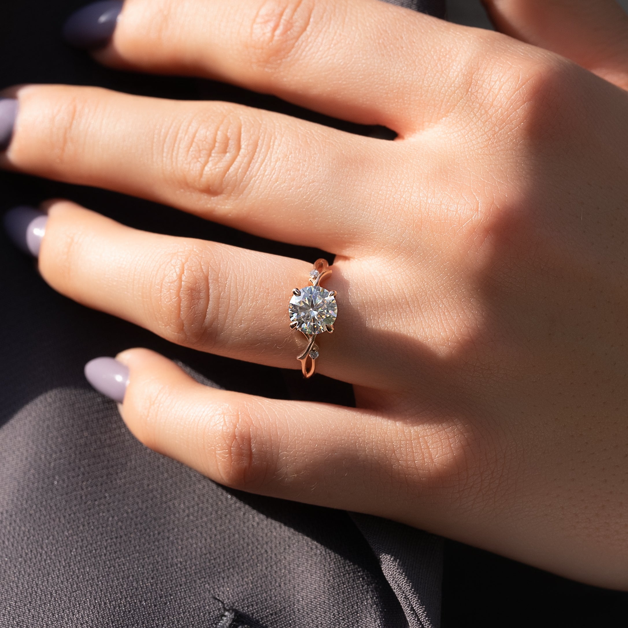 1.50 - 3.0 CT Round Cut Lab Grown Diamond Twig Setting Engagement Ring