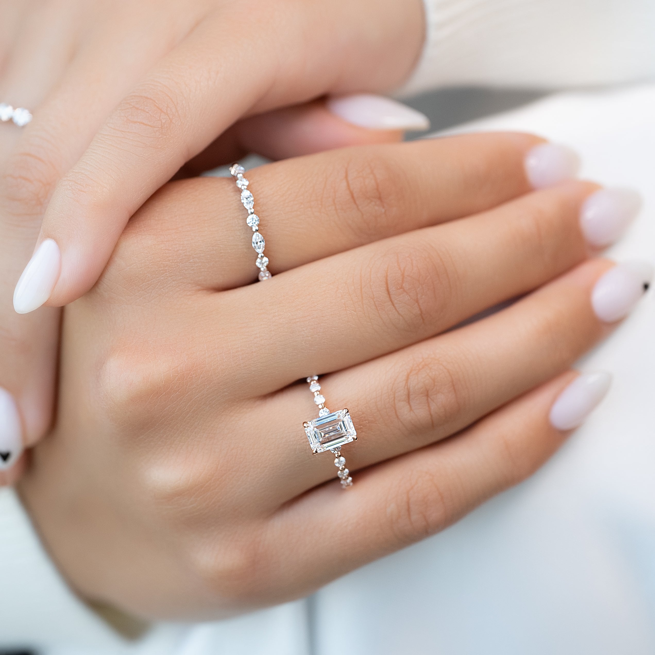 2.0- 4.0 CT Emerald Cut  Lab Grown Diamond Hidden Halo & Pave Engagement Ring