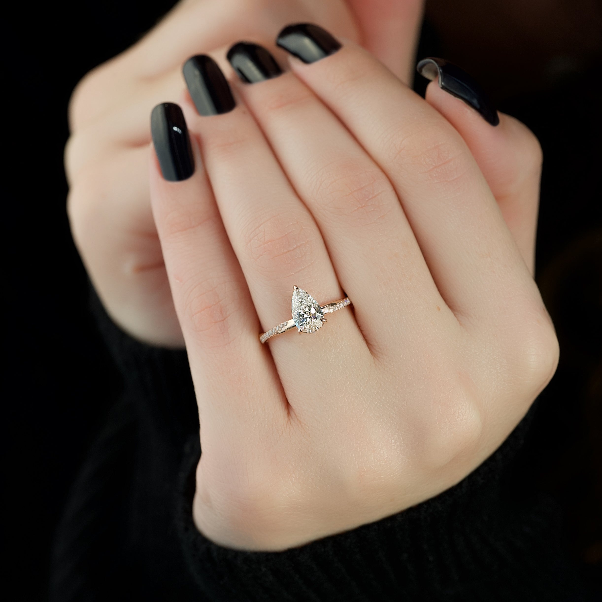 1.50 - 3.50 CT Pear Cut Lab Grown Diamond twig Engagement Ring