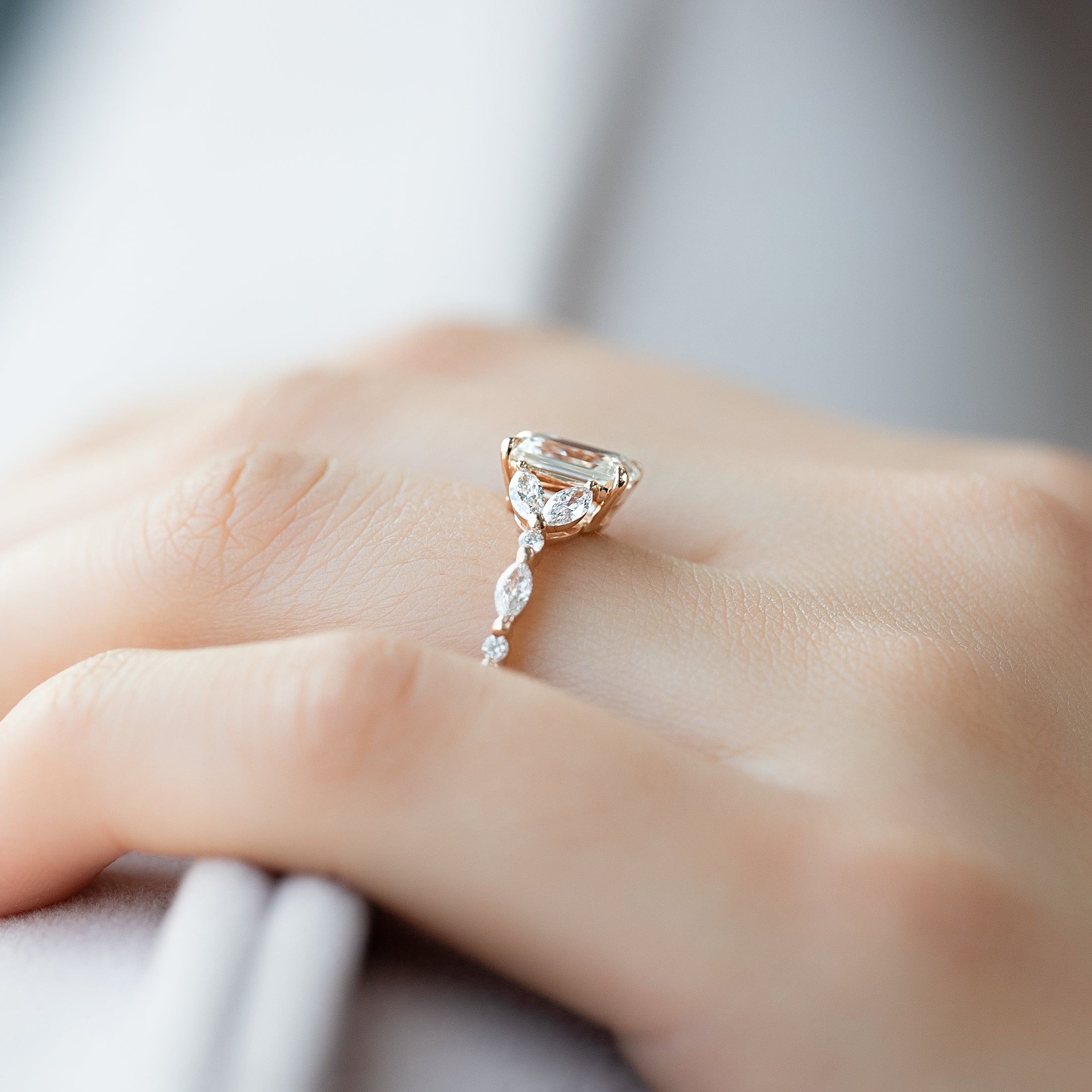 1.0- 3.0 CT Emerald Cut  Lab Grown Diamond Cluster Style  Engagement Ring