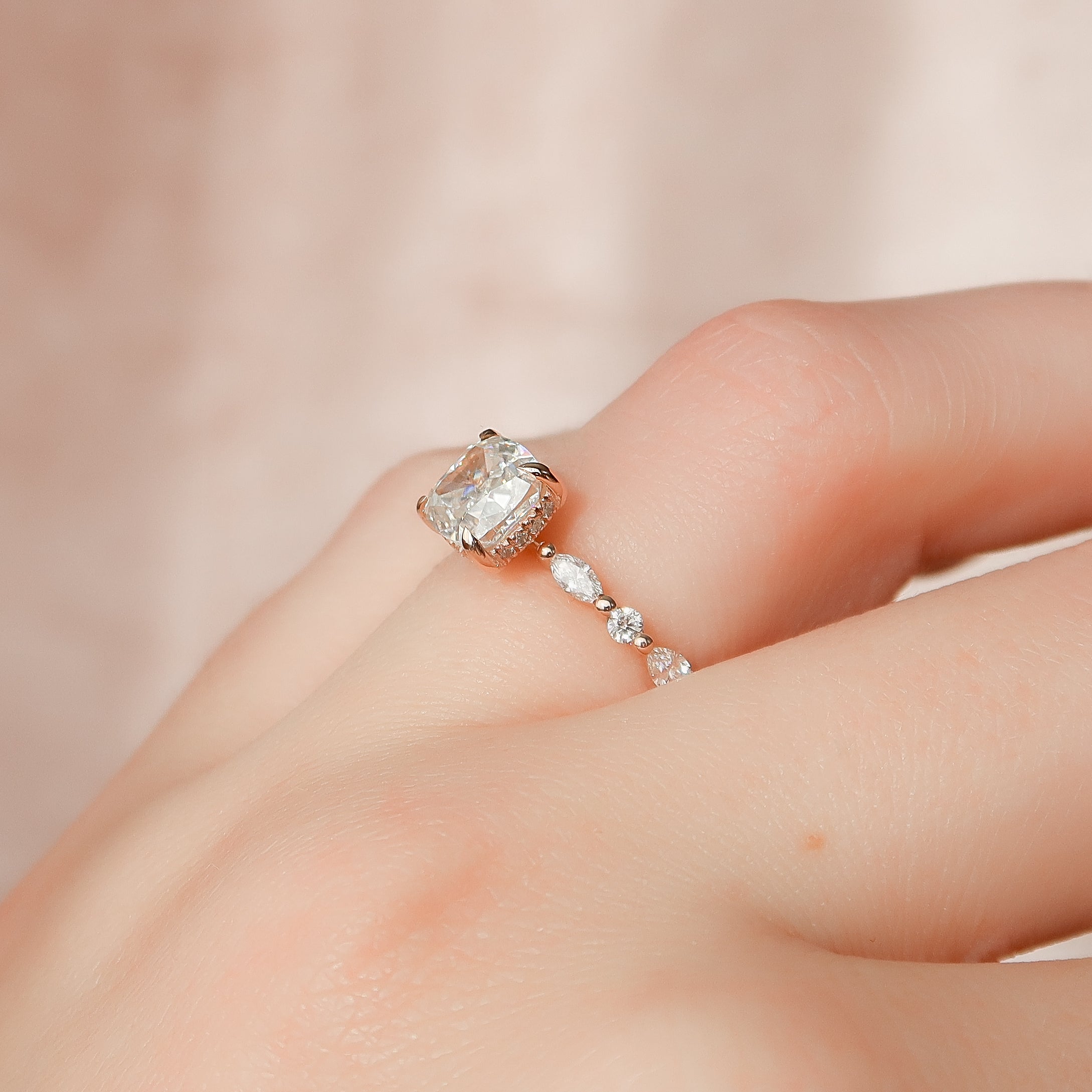 2.0 - 4.0 CT Cushion Cut Lab Grown Diamond Hidden Halo & Pave Engagement Ring