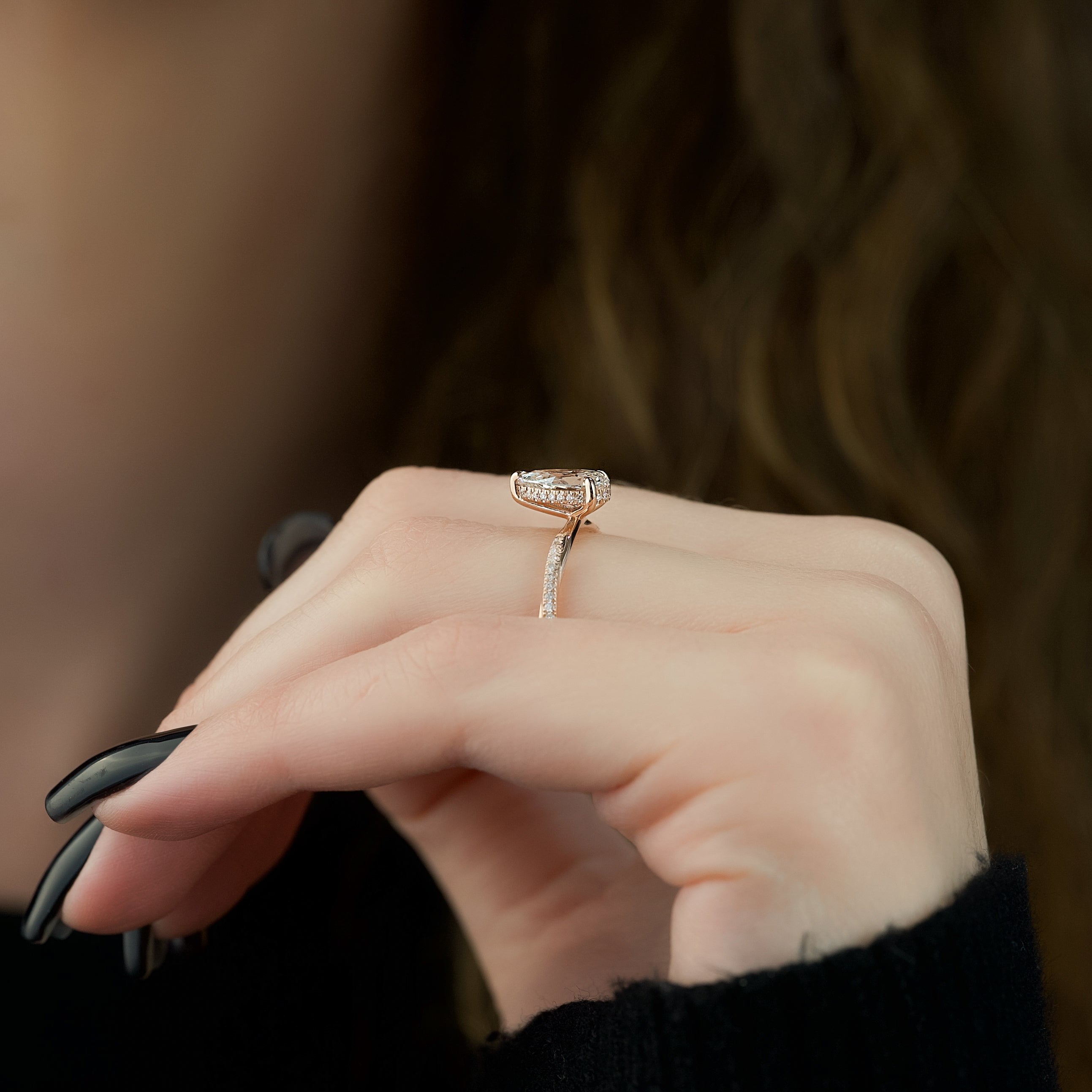 1.50 - 3.50 CT Pear Cut Lab Grown Diamond twig Engagement Ring