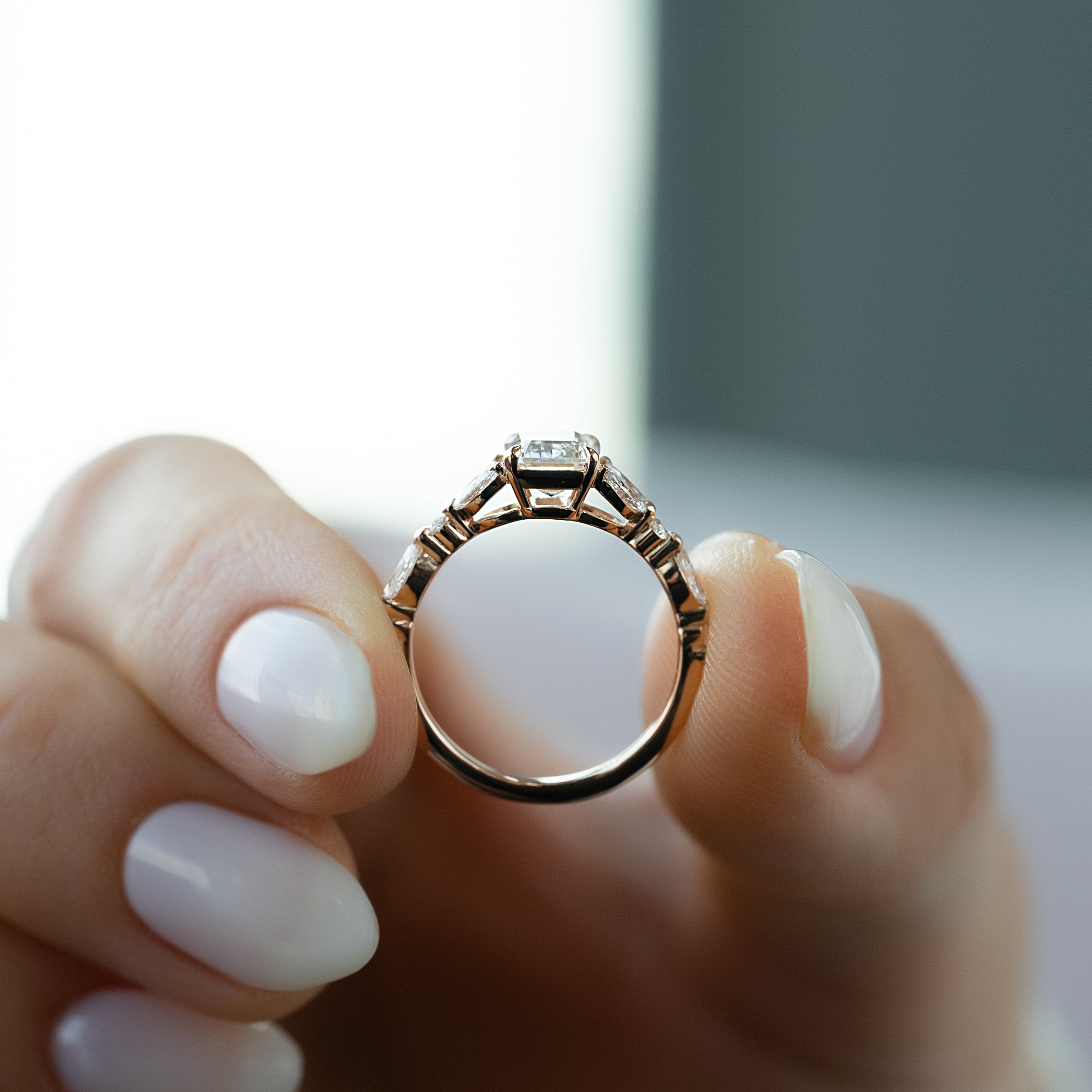 1.0- 3.0 CT Emerald Cut  Lab Grown Diamond Cluster Style  Engagement Ring