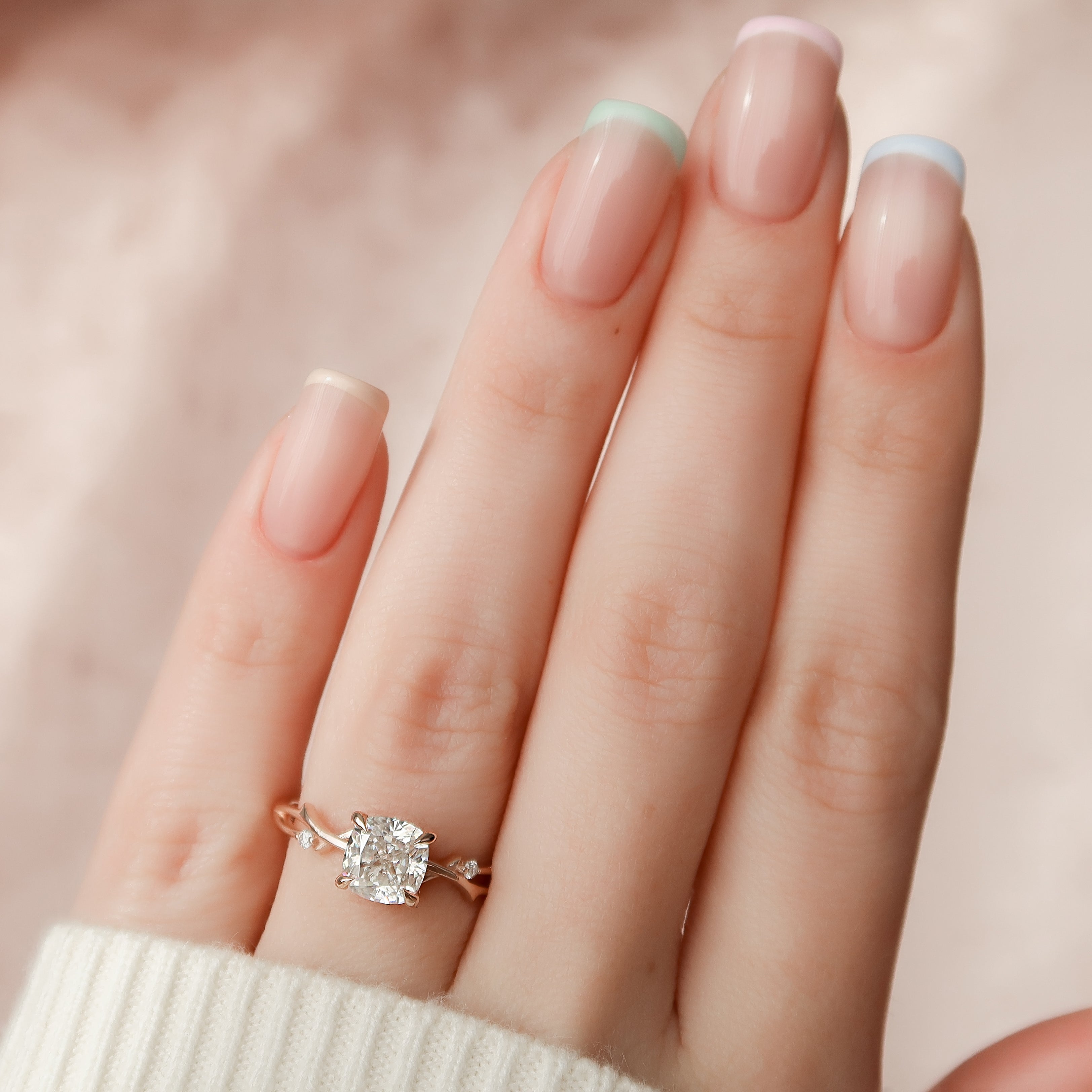 1.50 - 3.50 CT Cushion Cut Lab Grown Diamond twig Engagement Ring