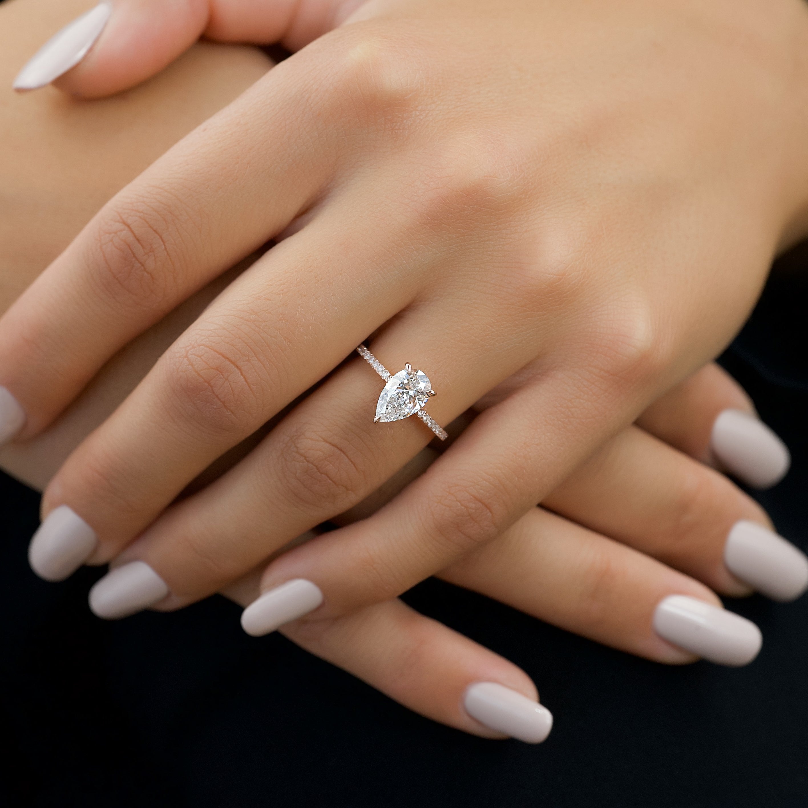 1.0 - 3.0 CT Pear Cut Lab Grown Diamond Hidden Halo & Pave Engagement Ring