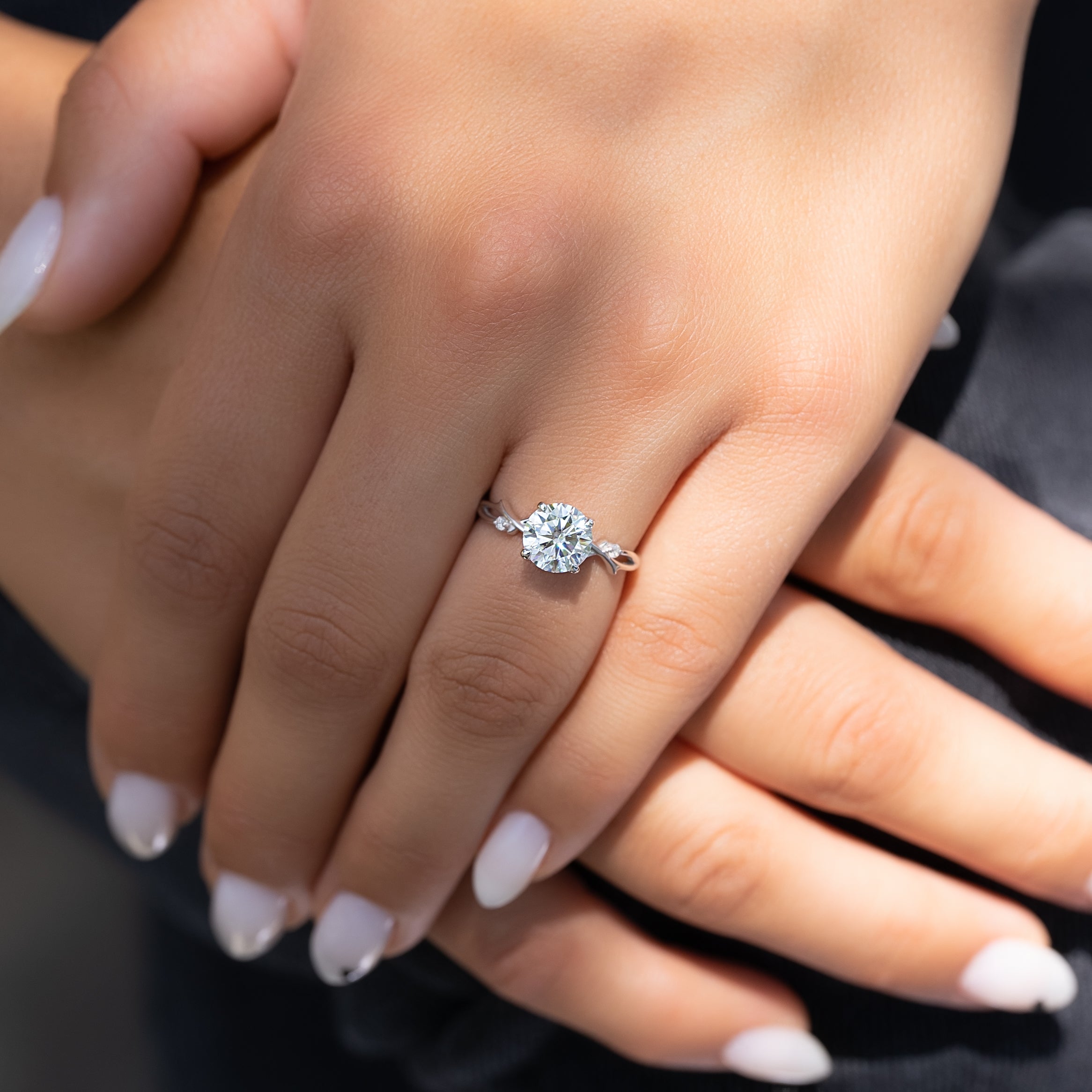 1.50 - 3.0 CT Round Cut Lab Grown Diamond Twig Setting Engagement Ring