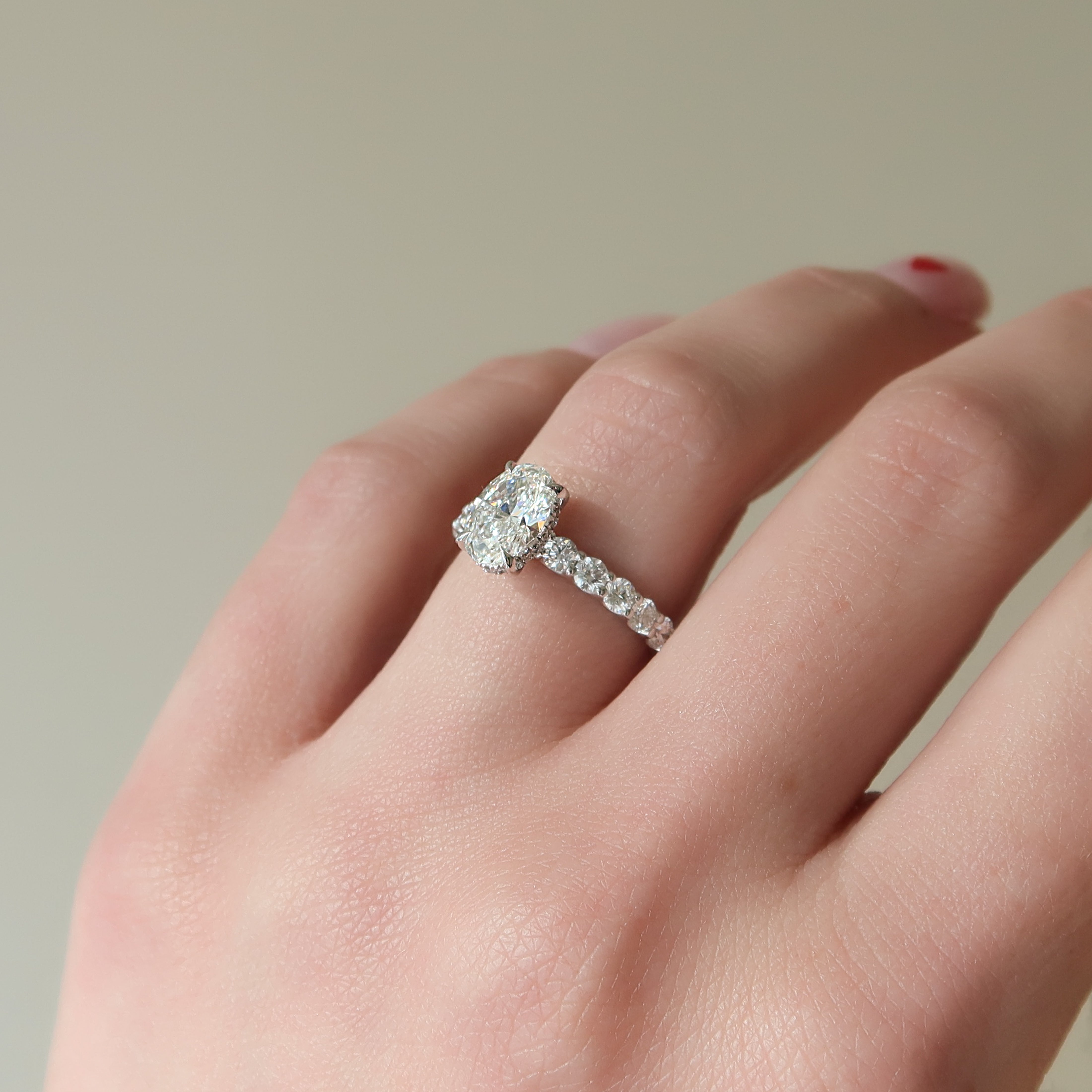 2.0 - 4.0 CT Oval Cut CVD Diamond Hidden Halo & pave Engagement Ring