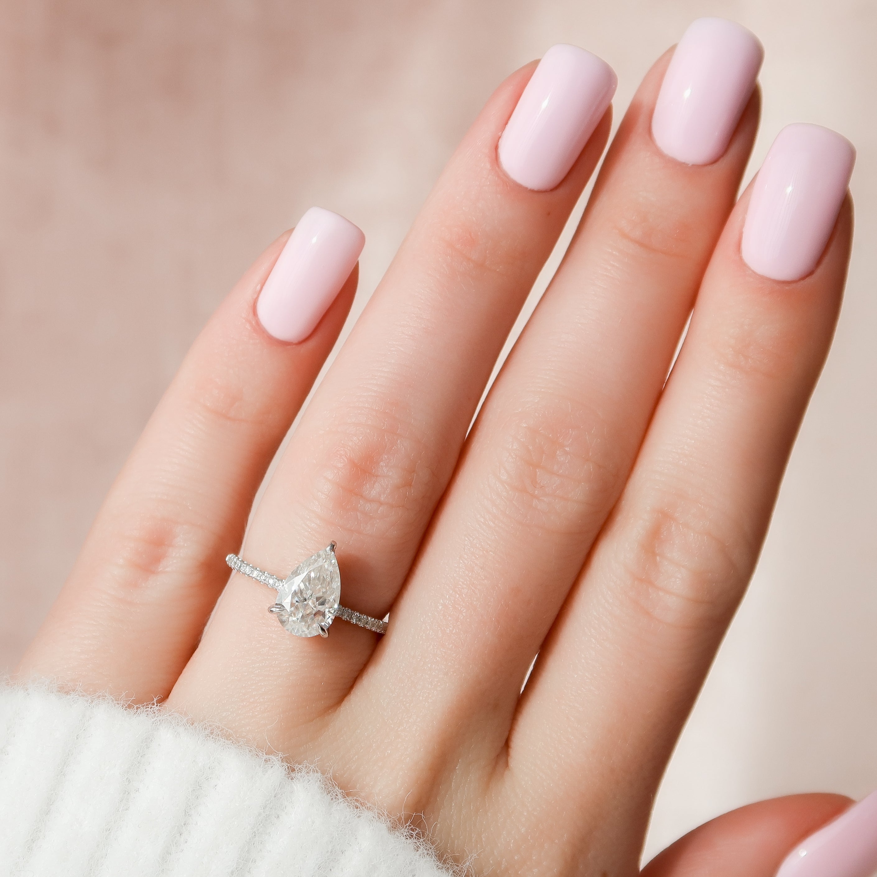 1.0 - 3.0 CT Pear Cut Lab Grown Diamond Hidden Halo & Pave Engagement Ring