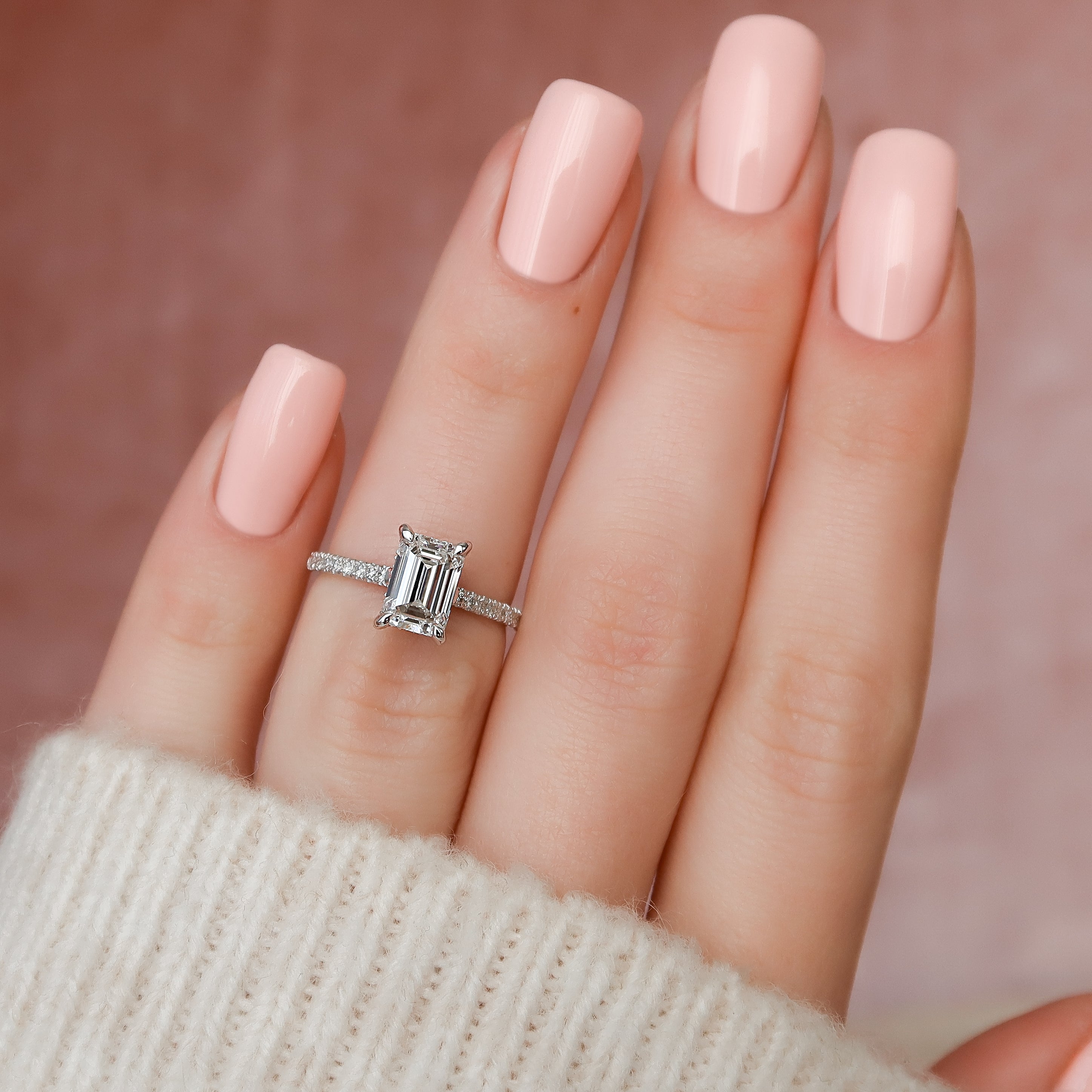 1.50 - 3.50 CT Emerald Cut CVD Diamond Hidden Halo & Pave Engagement Ring