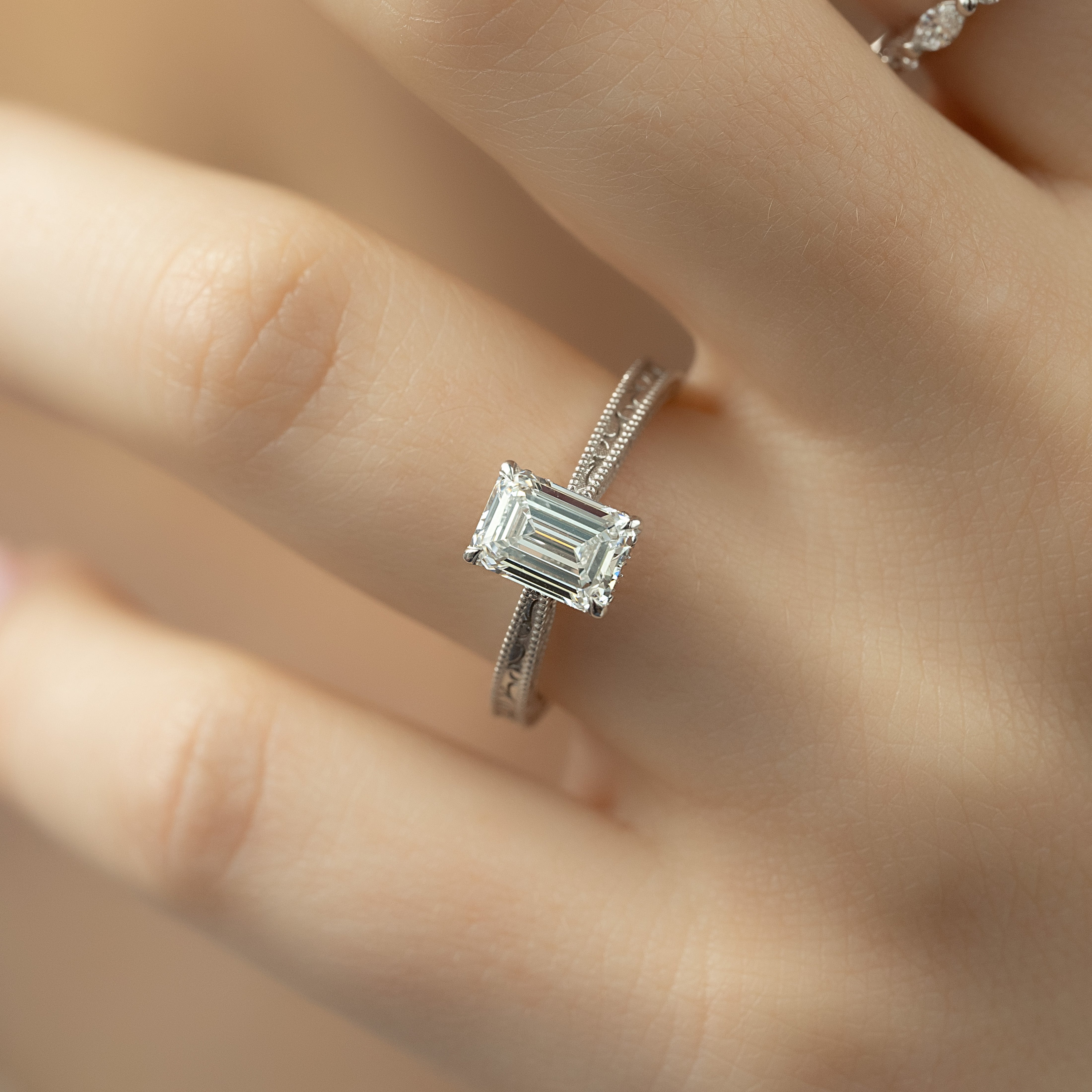 1.50 - 3.50 CT Emerald Cut Lab Grown Diamond vintage Engagement Ring