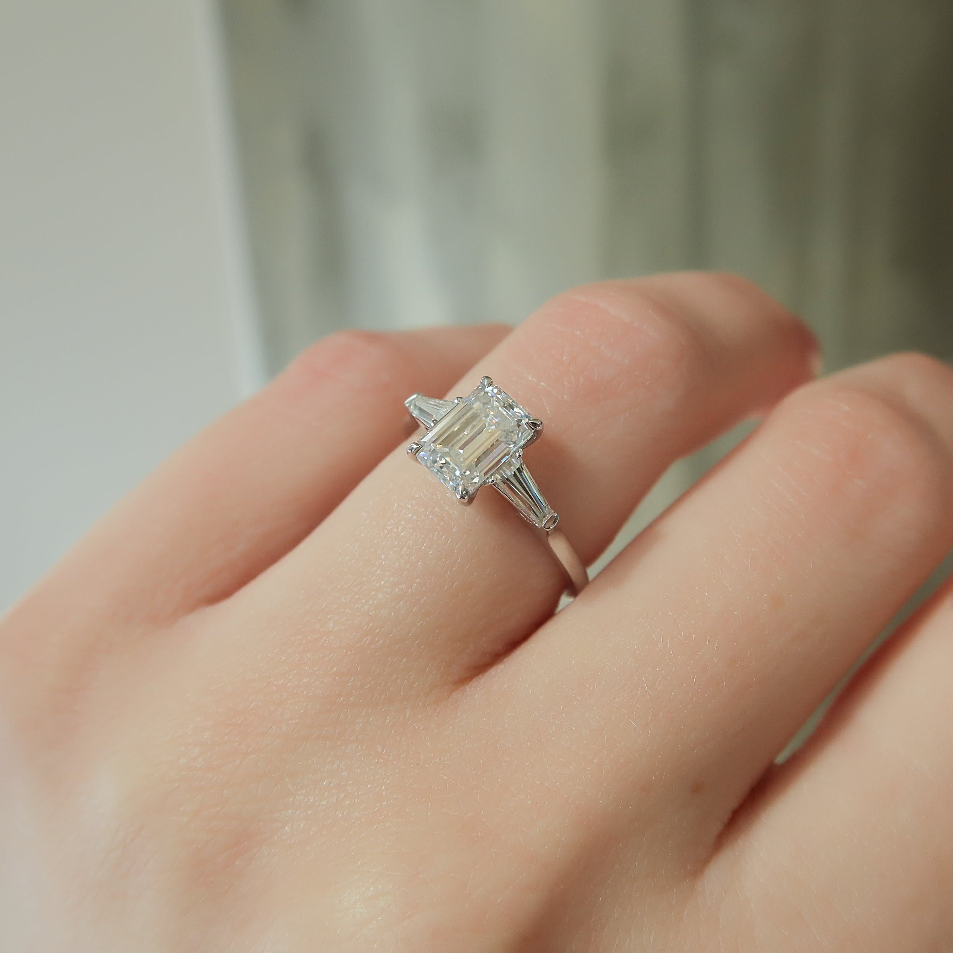 2.0 - 4.0 CT Emerald Cut Lab Grown Diamond Three Stone Engagement Ring