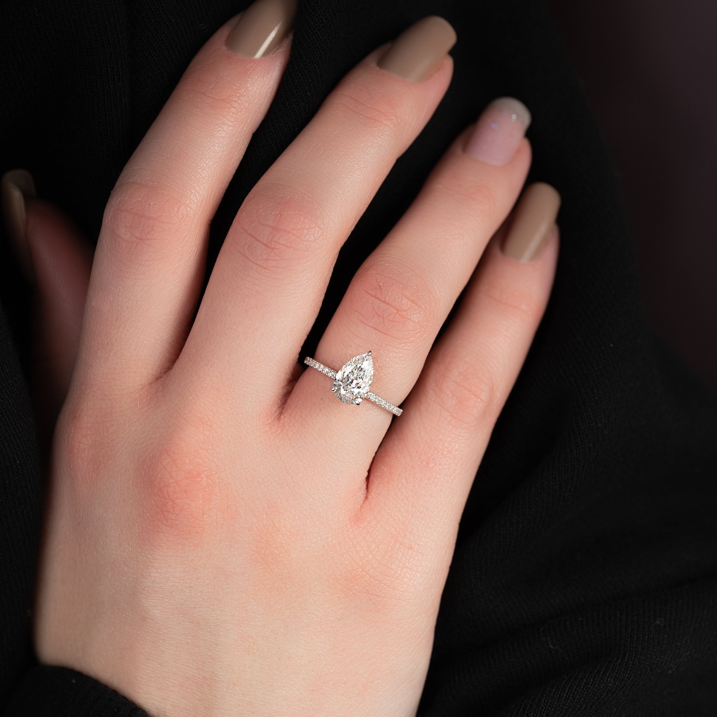 1.50 - 3.50 CT Pear Cut Lab Grown Diamond Hidden Halo & Pave Engagement Ring
