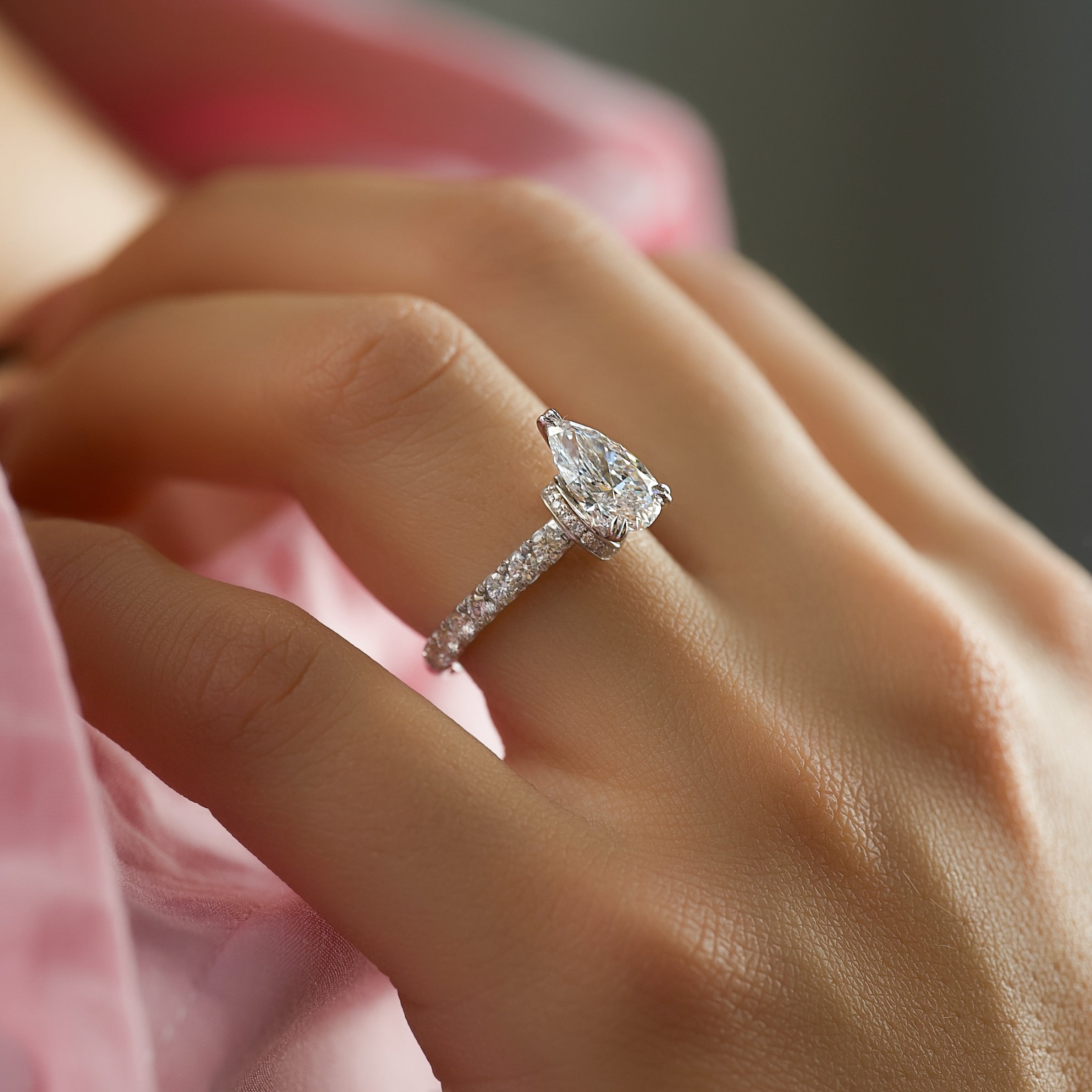 1.50 - 3.50 CT Pear Cut Lab Grown Diamond Hidden Halo & Pave Engagement Ring