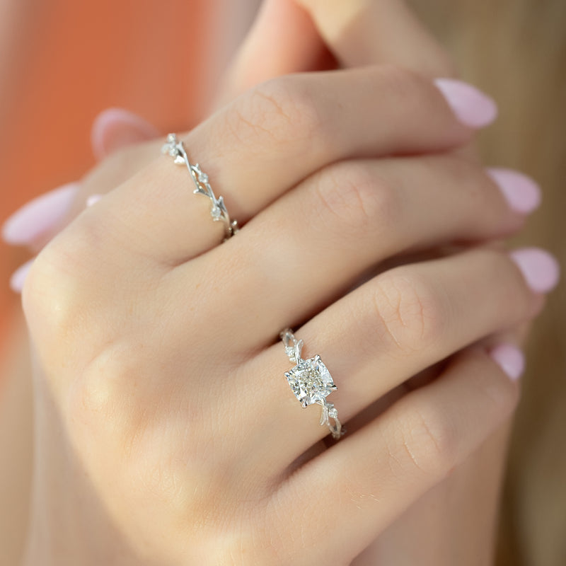 1.50 - 3.50 CT Cushion Cut Lab Grown Diamond twig Engagement Ring