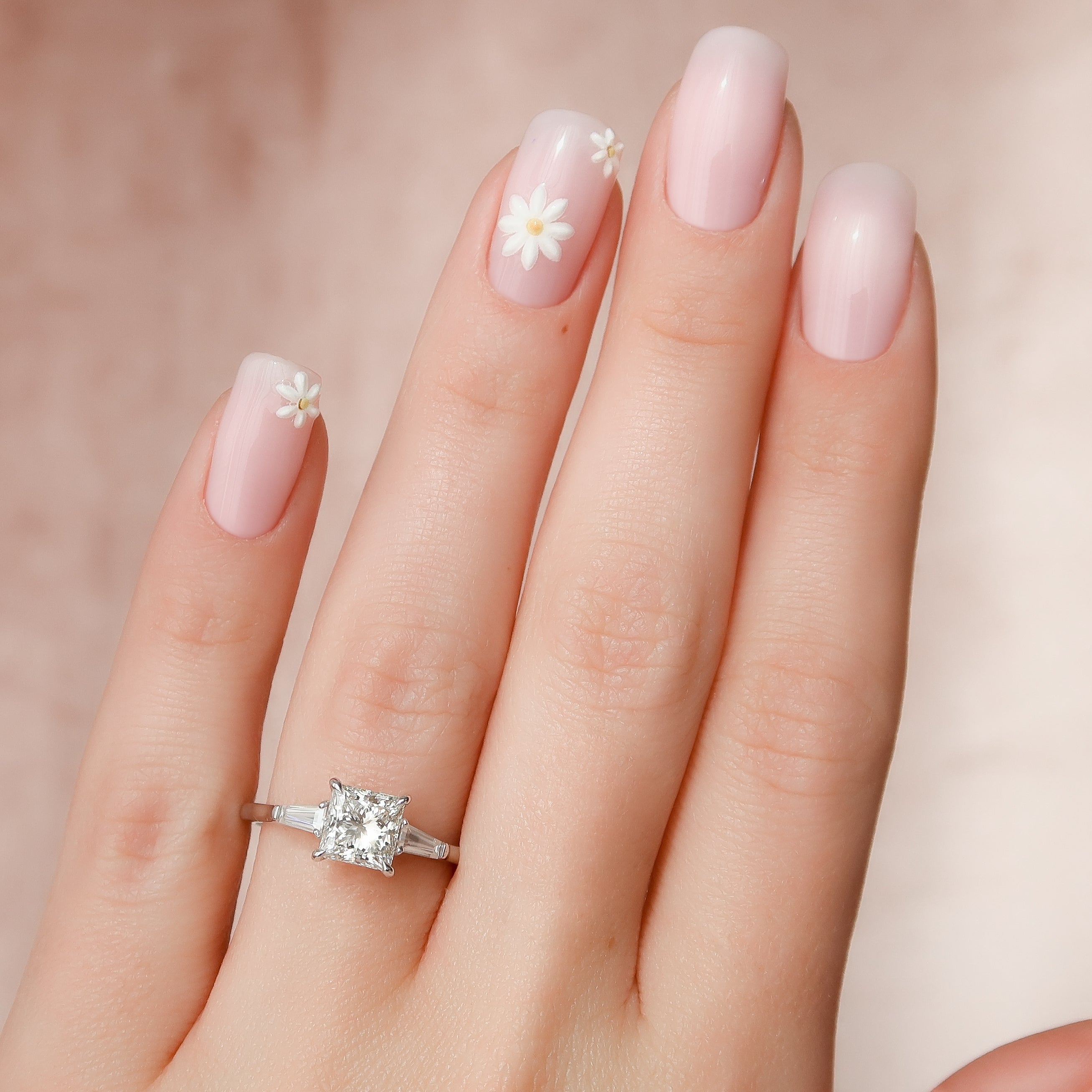 1.0 -3.0 CT Princess Shape Three Stone Style Engagement Ring