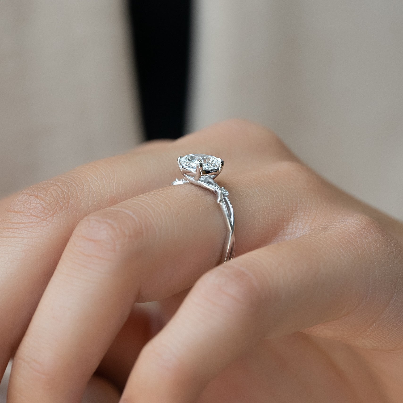 1.50 - 3.50 CT Cushion Cut Lab Grown Diamond twig Engagement Ring