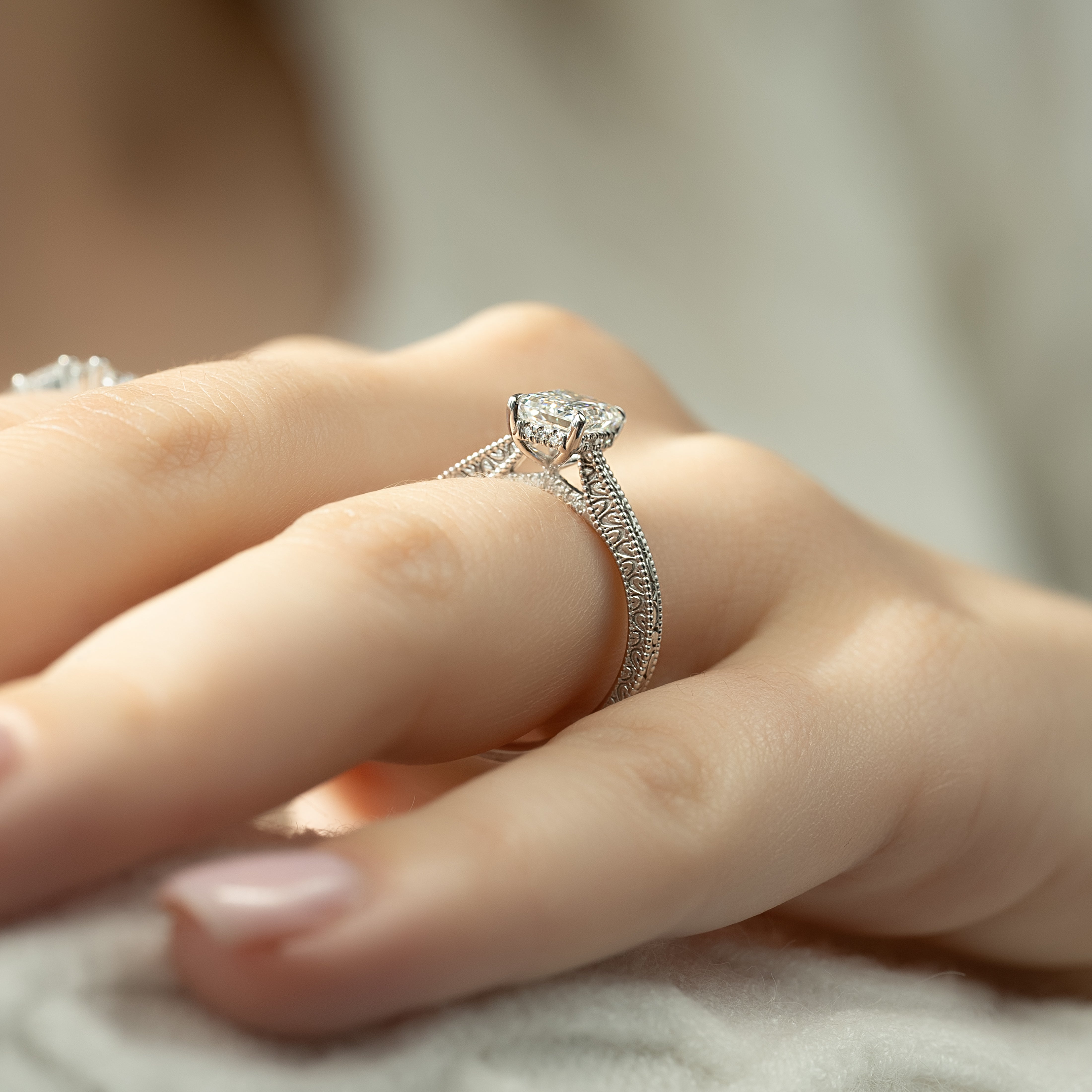 1.50 - 3.50 CT Emerald Cut Lab Grown Diamond vintage Engagement Ring