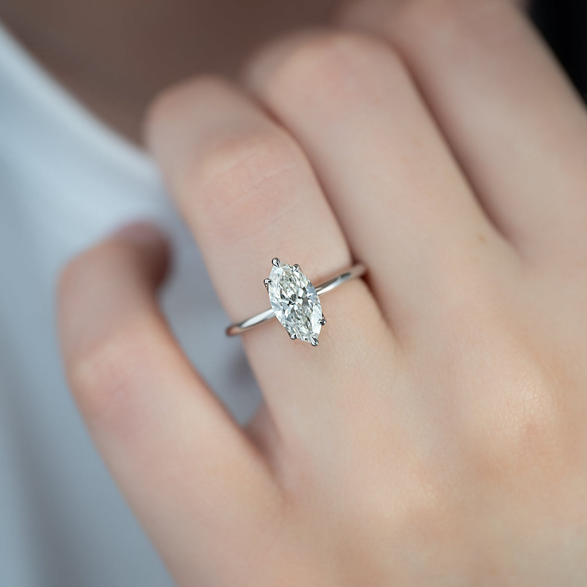 Marquise Cut CVD Diamond Solitaire Engagement Ring