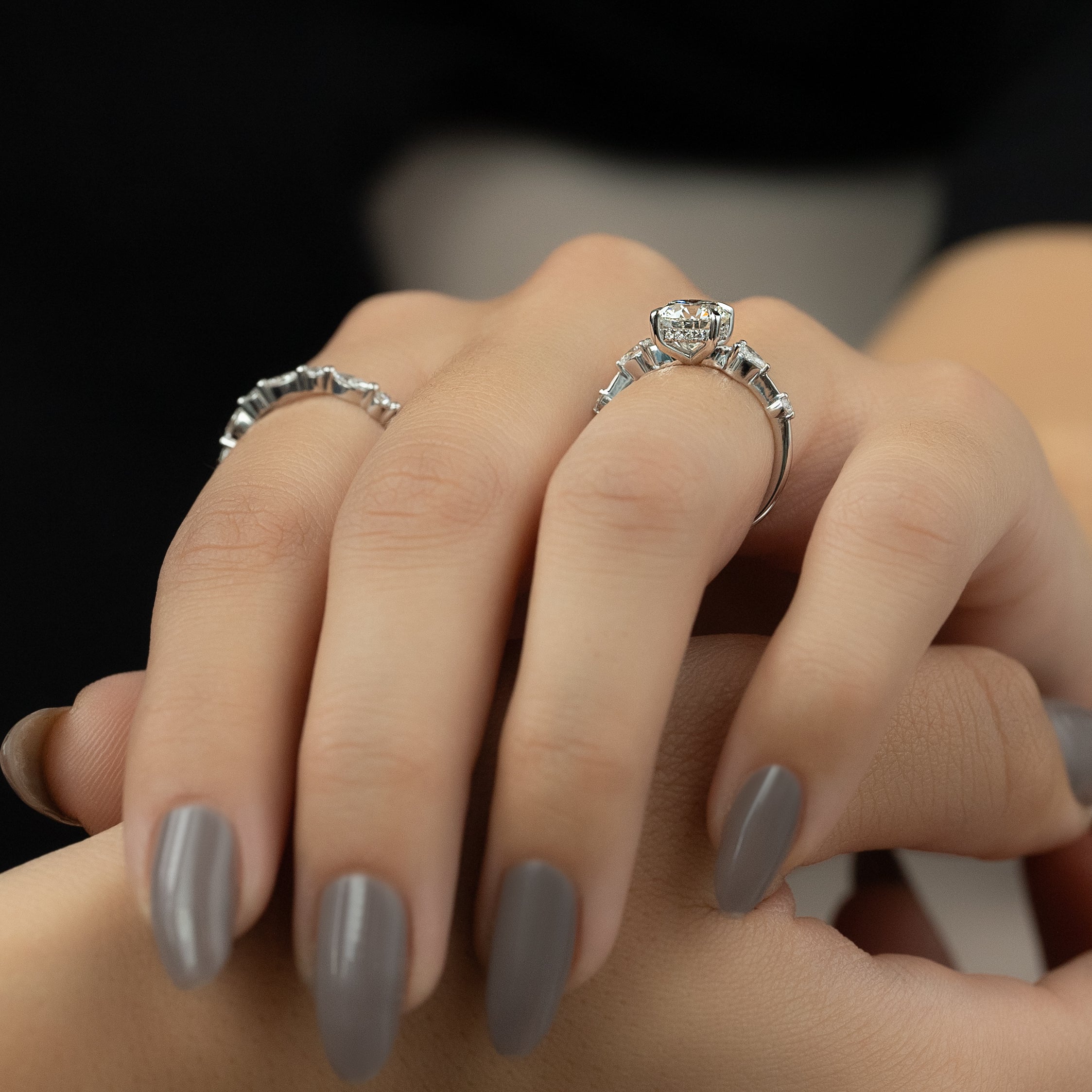 Round cut CVD diamond engagement ring with hidden halo in platinum setting